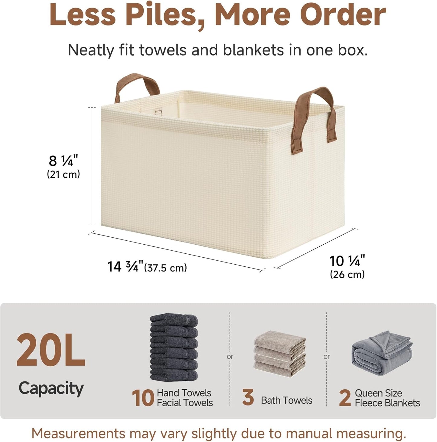 StorageWorks Storage Bins, Shelves Baskets for Organizing, Fabric Closet Organizers with Handles, Metal Frame, Beige（Texture）, 2-Pack