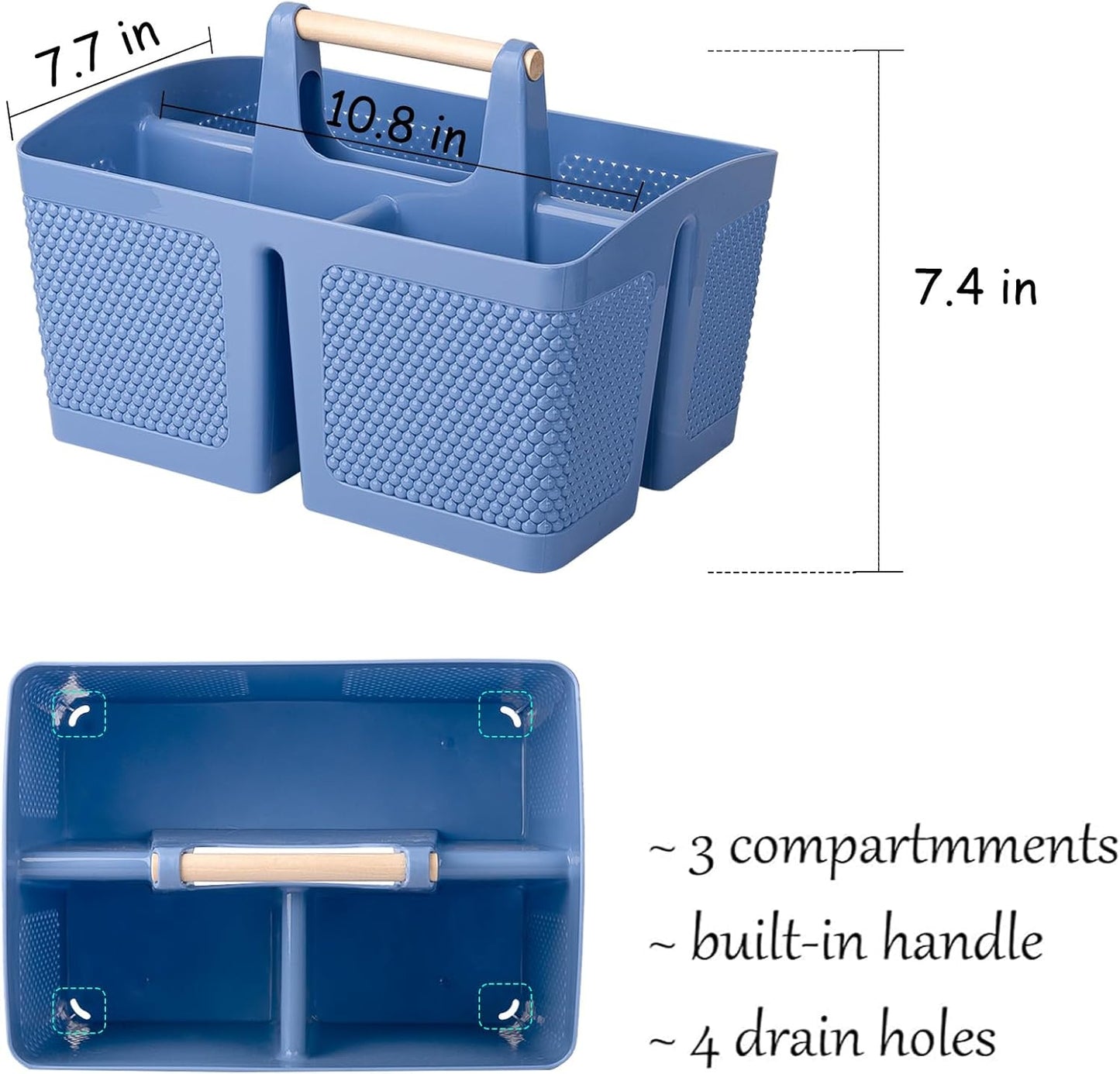 rejomiik Portable Shower Caddy Basket Plastic Cleaning Caddy Organizer Storage Tote with Handle for Bathroom, College, Dorm Room Essentials, Dark Blue