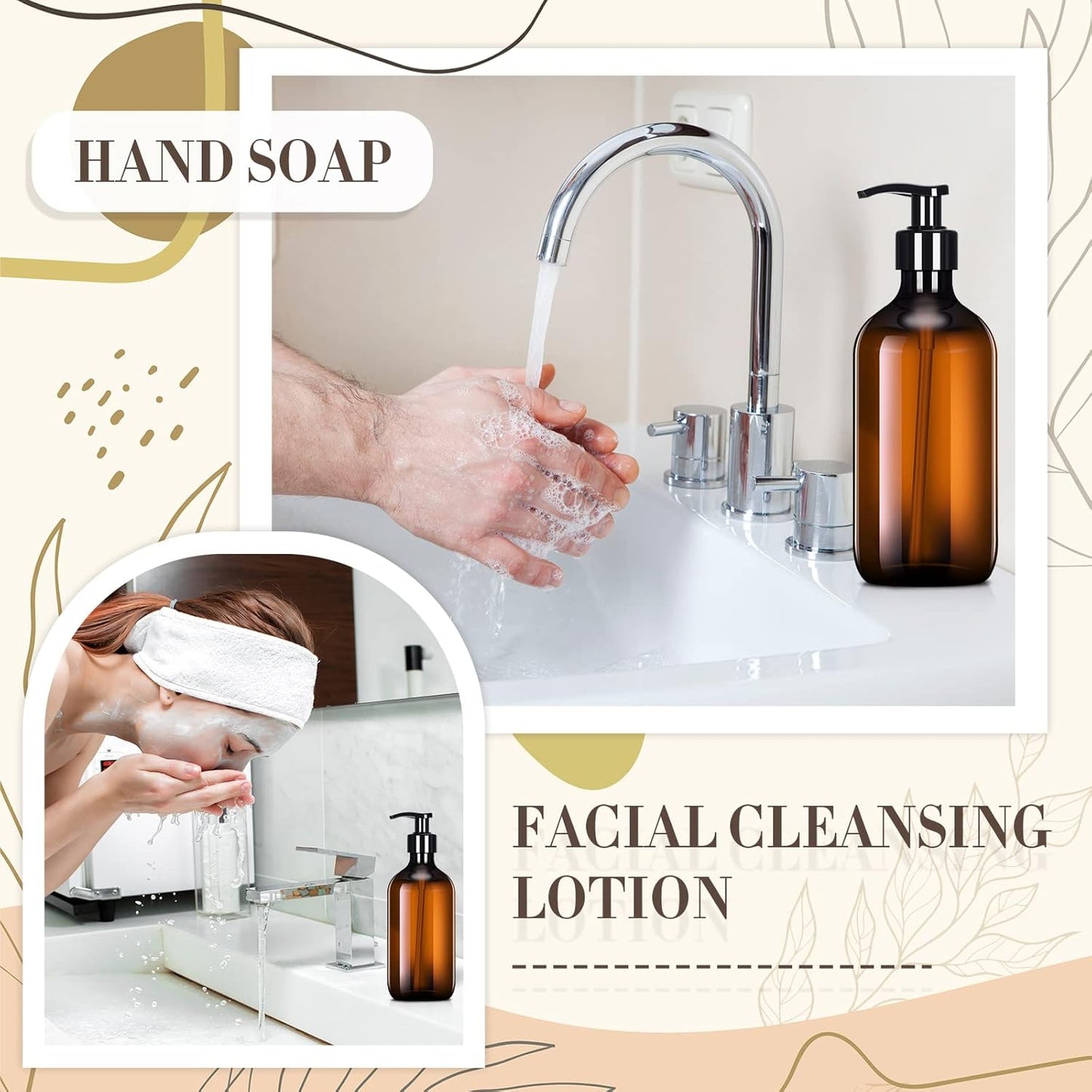 Tessco for you 12 Pack Amber Soap Dispenser Empty Plastic Pump Bottles Dispenser Refillable Shampoo for Hand Sanitizer Soap Cosmetic Lotion Body Wash Conditioner Bathroom Kitchen Travel (16.9 Oz)