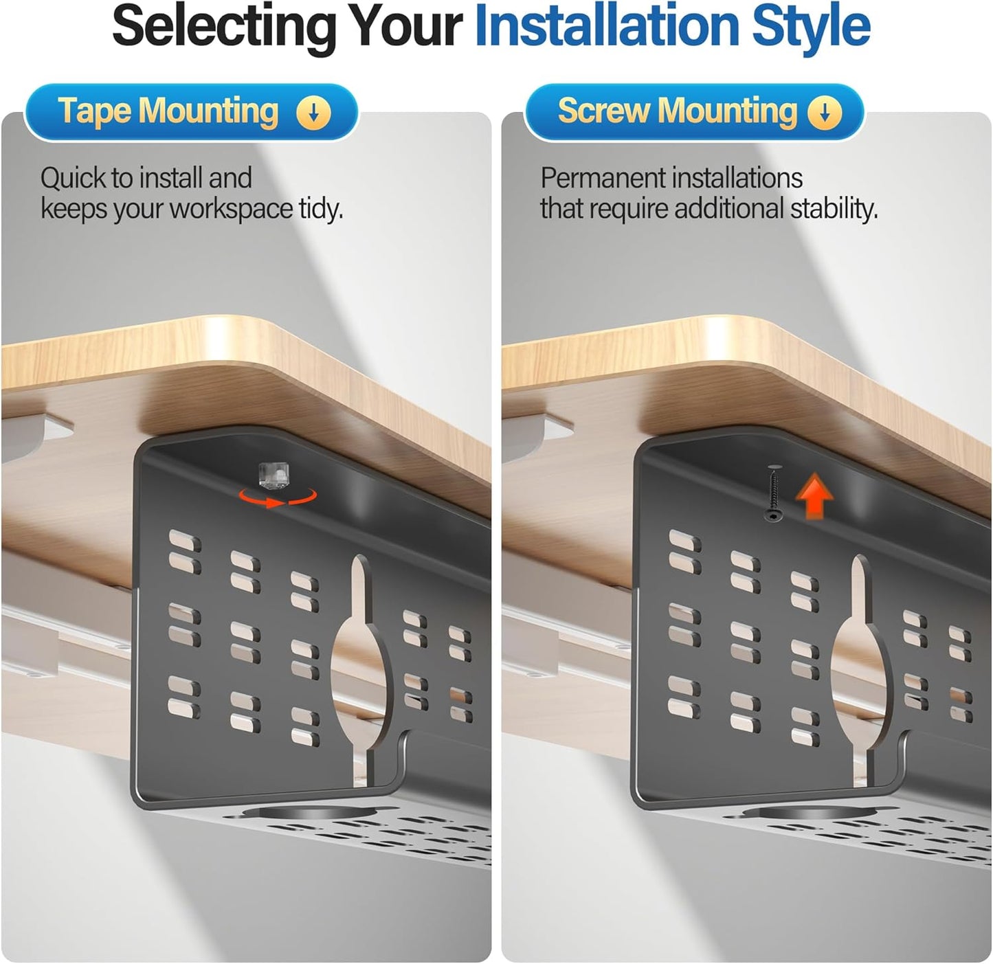 2 Pack Cable Management Under Desk Black, Cinati 32" Large Cable Management Tray, Under Desk Alloy Steel Wire Organizers, Cord Hider Tray for Office and Home - Tape or Screw Installation