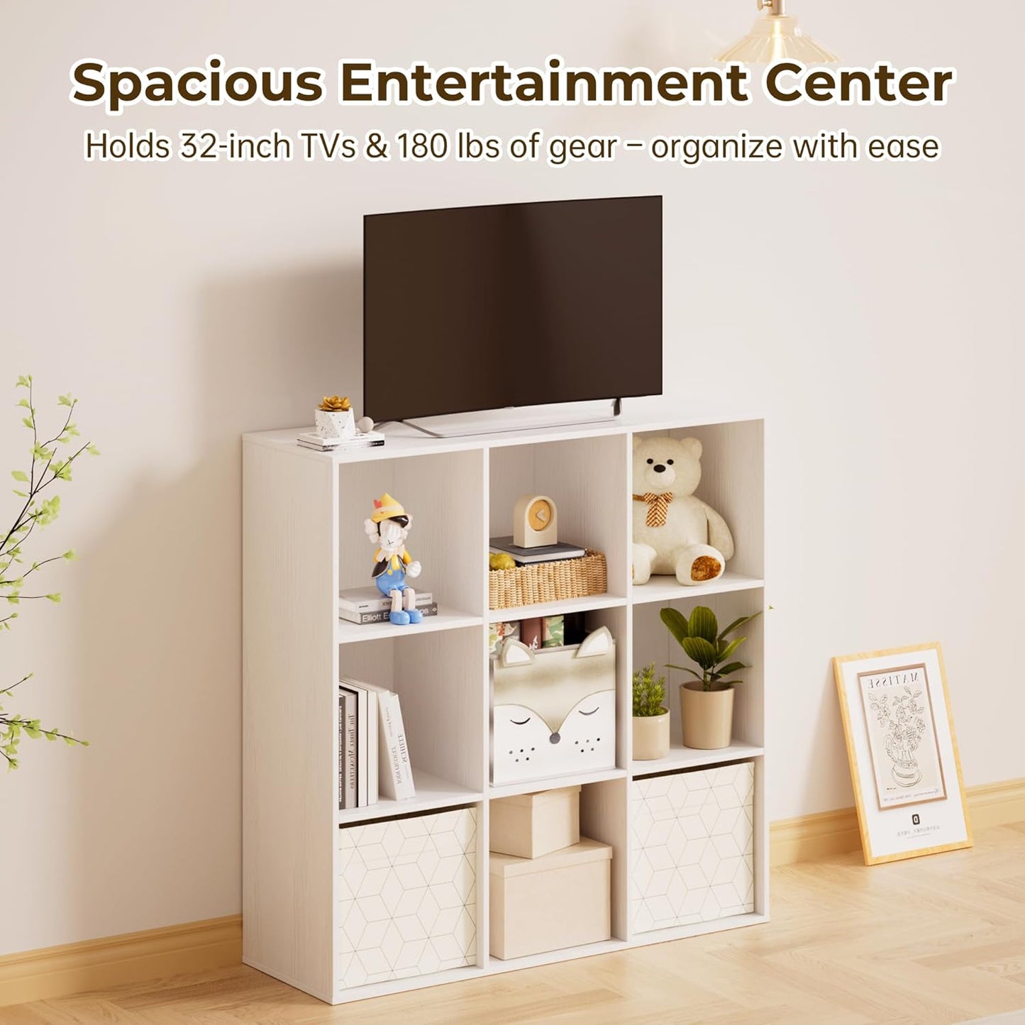 Cube Storage Organizer with Back Panel, 11" x 11" Cubby Shelf, Bookshelf for Home Office, Living Room, Bedroom (Textured White, 9-Cube)