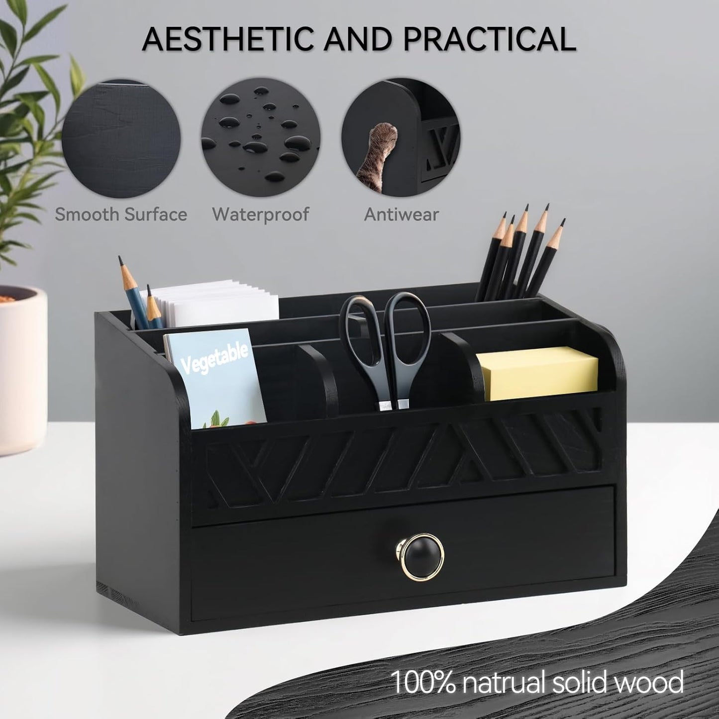 Desk Organizer with Drawer Mail Organizer Countertop Wood Desk Drawer Tabletop Storage Organization Pen Holder Letter Sorter Makeup Organizer for Home Office School