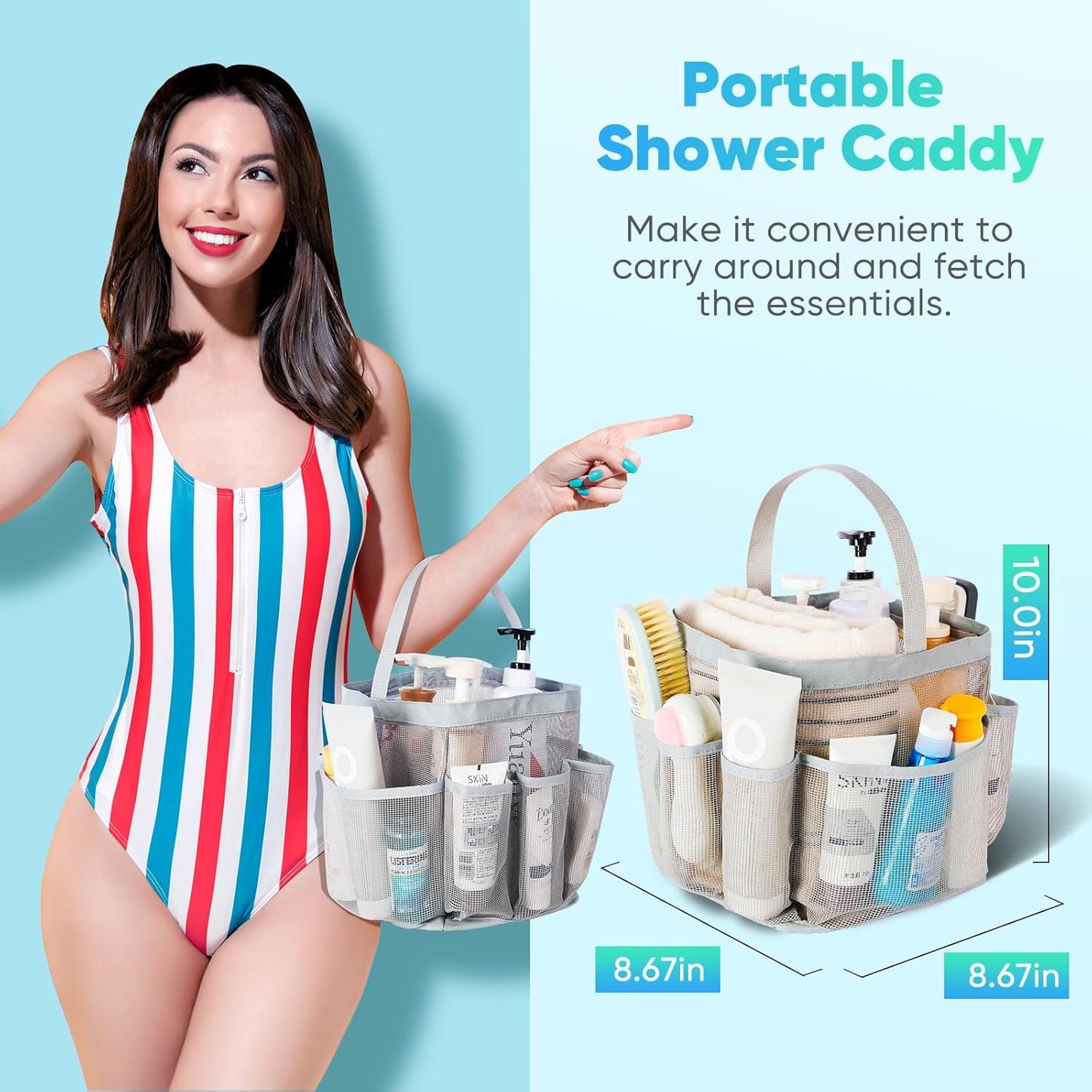 EUDELE 2 Pack Mesh Shower Caddy Portable for College Dorm Room Essentials, Shower Caddy Dorm with 8-Pocket Large Capacity,Shower Bag for Beach,Swimming,Gym