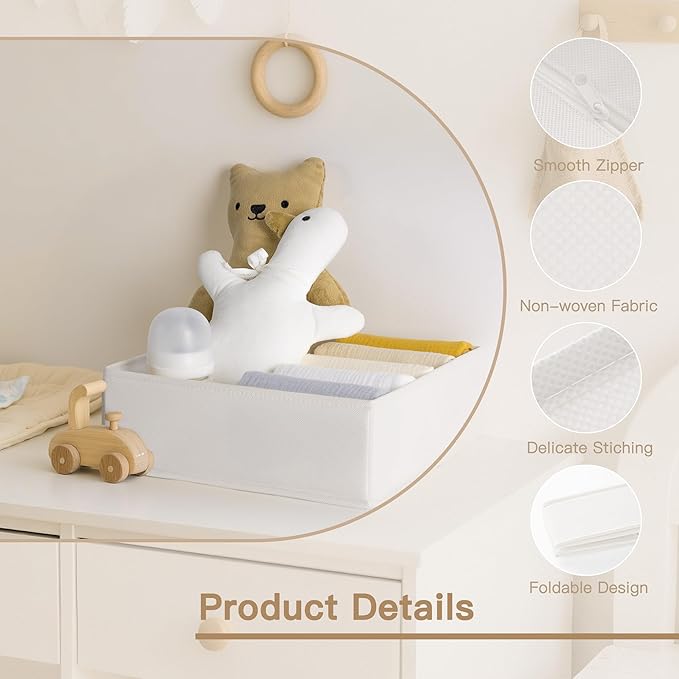 Criusia Drawer Organizer Clothes, 24 Pack Dresser Organizer for Baby Clothes, Underwear, Sock- Foldable Closet Organization and Storage Dividers Bins for Nursery, Bedroom and Dorm (White)