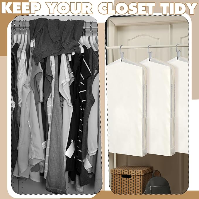 Aliceset 3 Pack Pure Cotton Garment Storage Bag for Hanging Clothes 24 x 40 Inch Breathable Garment Cover Canvas Suit Bags for Closet Storage Short Dresses Suits Gowns