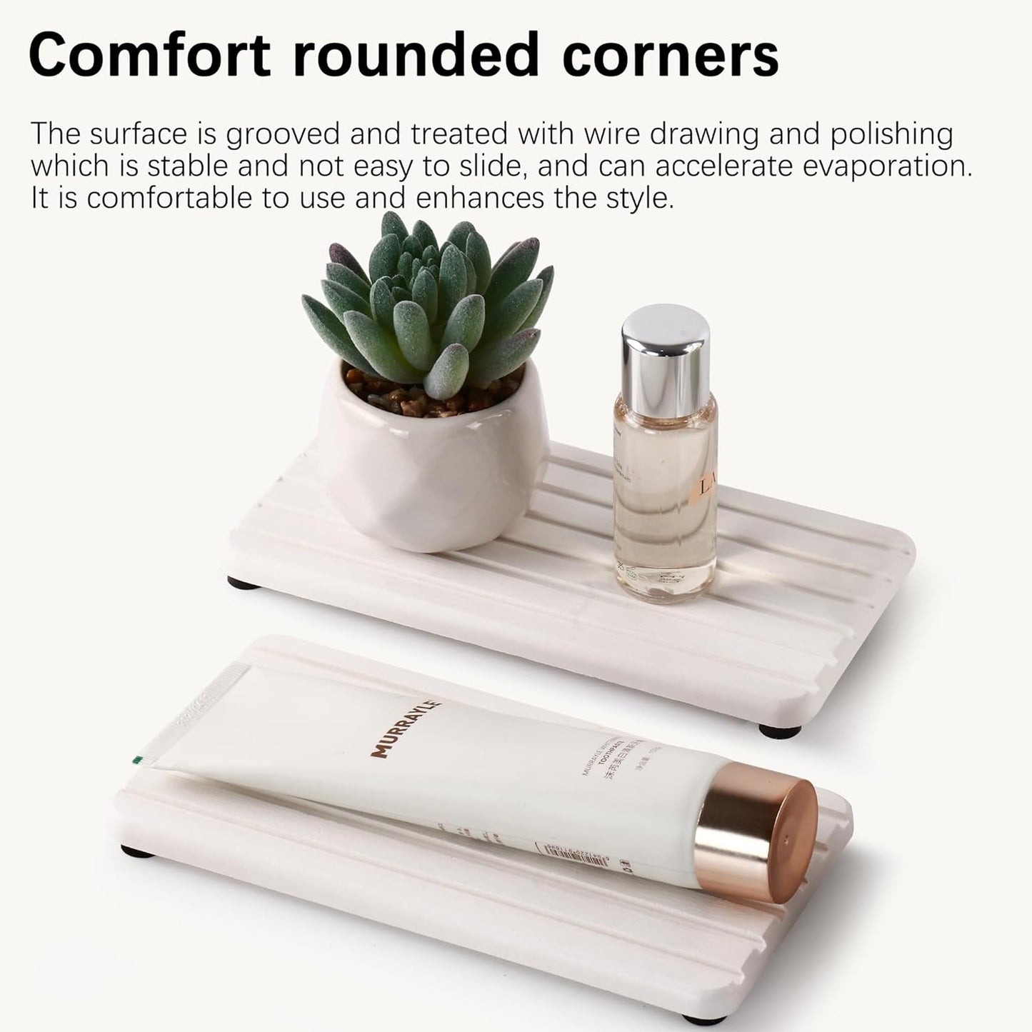 2 PCS Water Absorbent Diatomite Coasters (7.1" x 3.5"), Grooved Design, Water Absorbing Stone Used for Hand Soaps & Plants & toiletries in The Modern Home