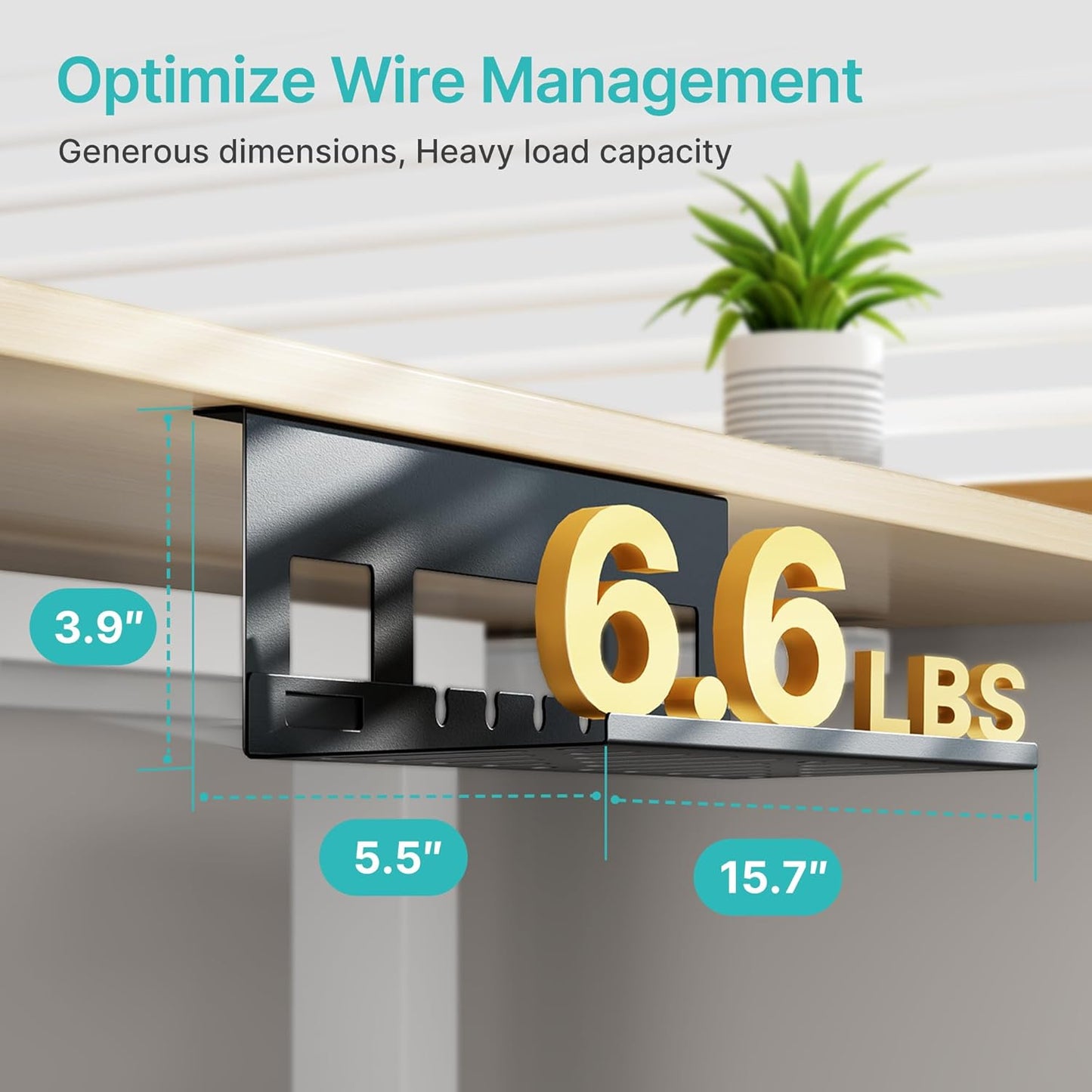 Under Desk Cable Management Tray, 15.7 Inches Metal Cord Organizer Rack, Desk Tray for Power Strip, Cord, Wire, Easy Mounting Cable Management Under Table for Home Office, Black