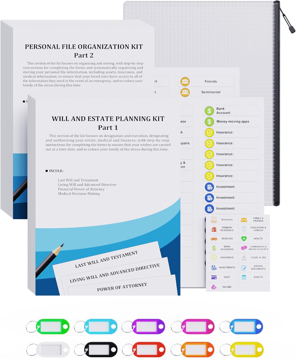 Estate Kit - Personal File Organization Kit and Estate Planning Kit, Systematic Organisation of Document Organizer and Planning, Detailed Instructions for Living Wills, Last Wills and testaments, POA