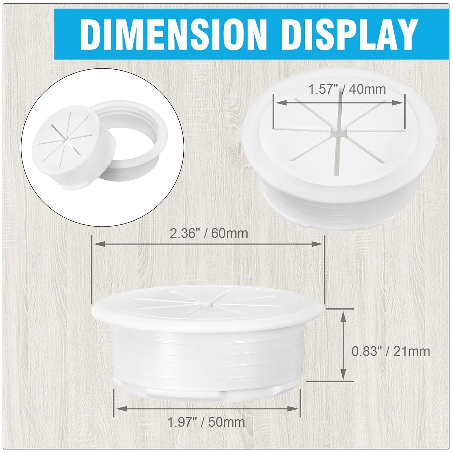 2" White Desk Grommet, JTemgle Flexible Cable Grommet Plastic Cable Hole Cover Wire Organizer Caps Desktop Cord Management for Home Office TV Stands Tabletops, 2 Pieces