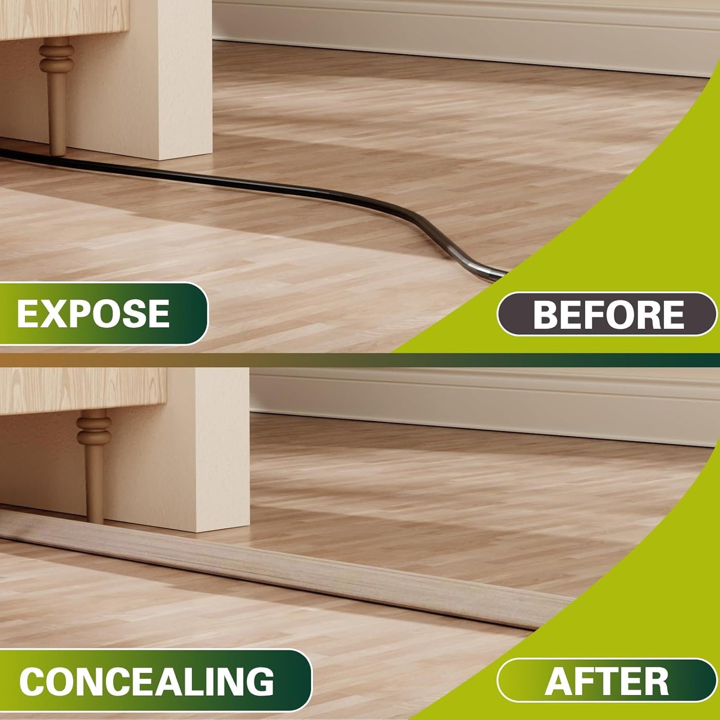 Floor Cord Cover Cable Cavity Self Adhesive Cord Hider Floor, Floor Electric Cord Covers, for Living Rooms, Rooms, Offices Floor Cable Cover - Cord Protector (Yellow Wood, 1.18" x 3.3')