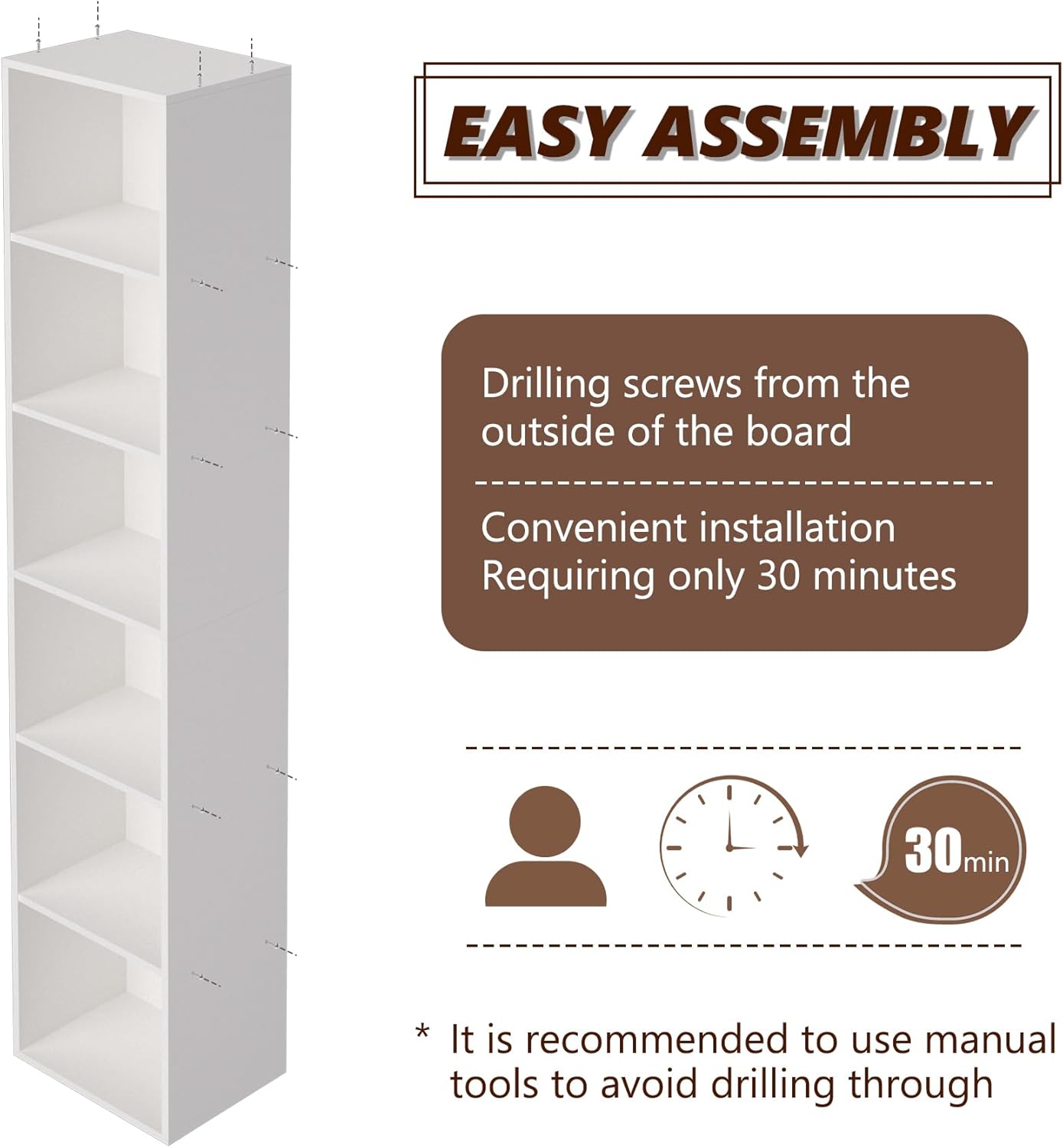 Wooden 6 Cube Storage Organizer, 6 Tier Storage Cubes Storage Display Cubby, 62 Inch Tall Versatile Shelf and Cubby Organizer for Any Space (White, 6 Cube-W(11.8inch)