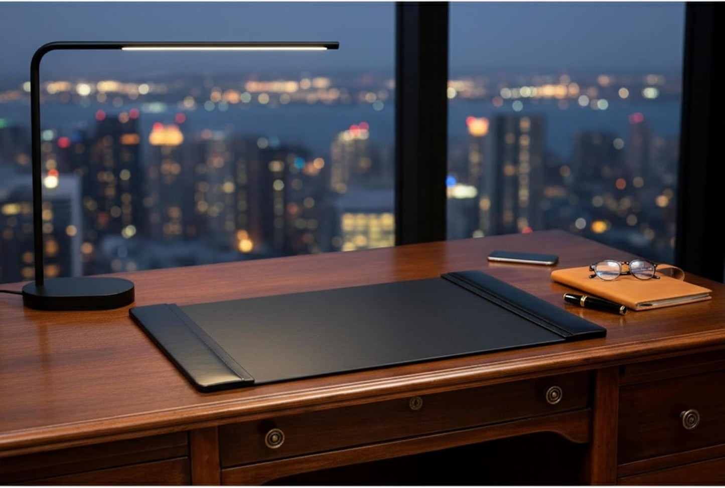 Dacasso Black Leather 25.5" x 17.25" Side Rails Desk Pad