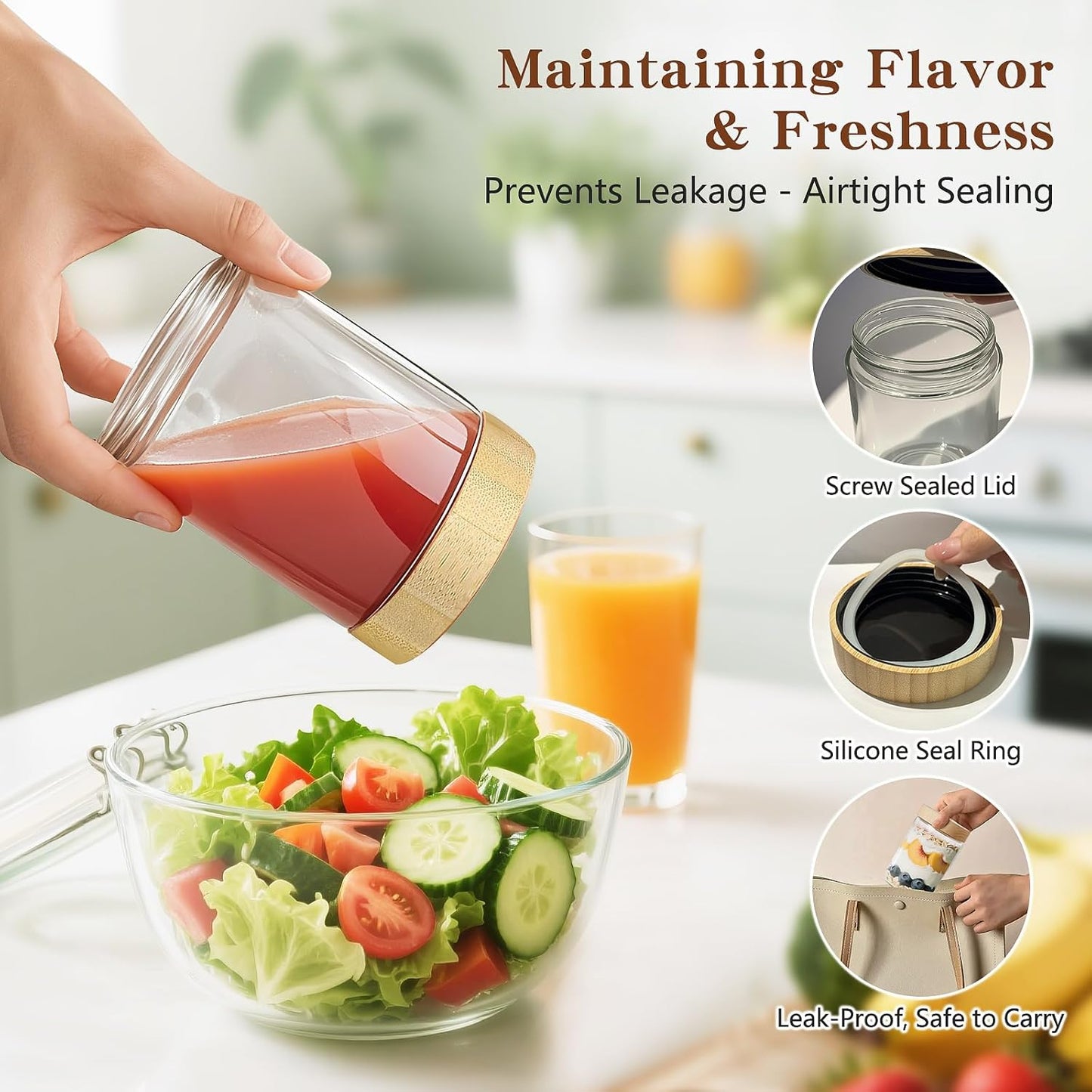 10oz Overnight Oats Containers with Bamboo Lids, Glass Jars with Airtight Lids, Wide Mouth Mason Meal Prep Jars, Food Storage Container for Yogurt Salad Chia Pudding Snacks Spice Sugar,4 Pack