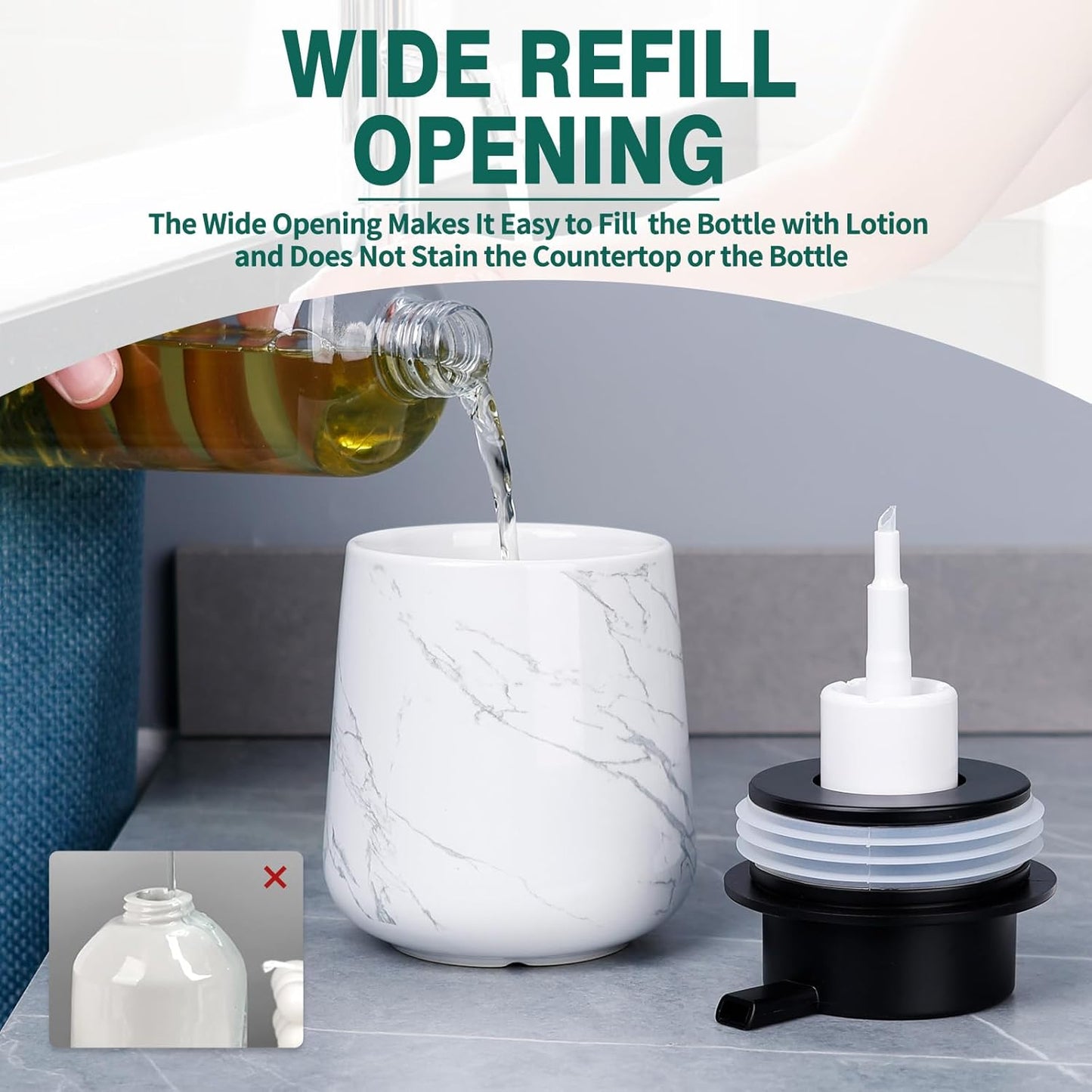 Bosilunlife Ceramic Foaming Soap Dispenser - 12 oz Marble Foam Hand Wash Dispenser Bathroom Countertop Soap Dispensers Kitchen Dish Soap Pump Dispenser Liquid Soap Dispenser for Bathroom