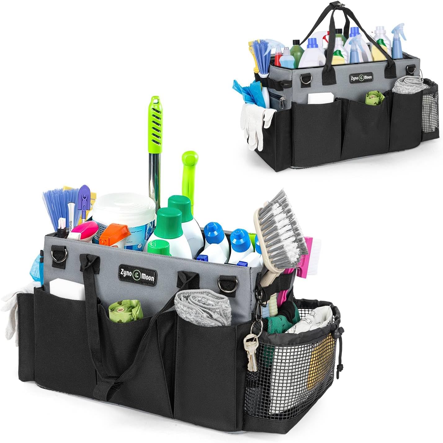 Wearable Cleaning Caddy – Portable Detailing Organizer with Spill-Proof Liner, Straps & Handles – Large Tote for Cleaning Pros, Auto Detailers, and Housekeepers – Black/Gray