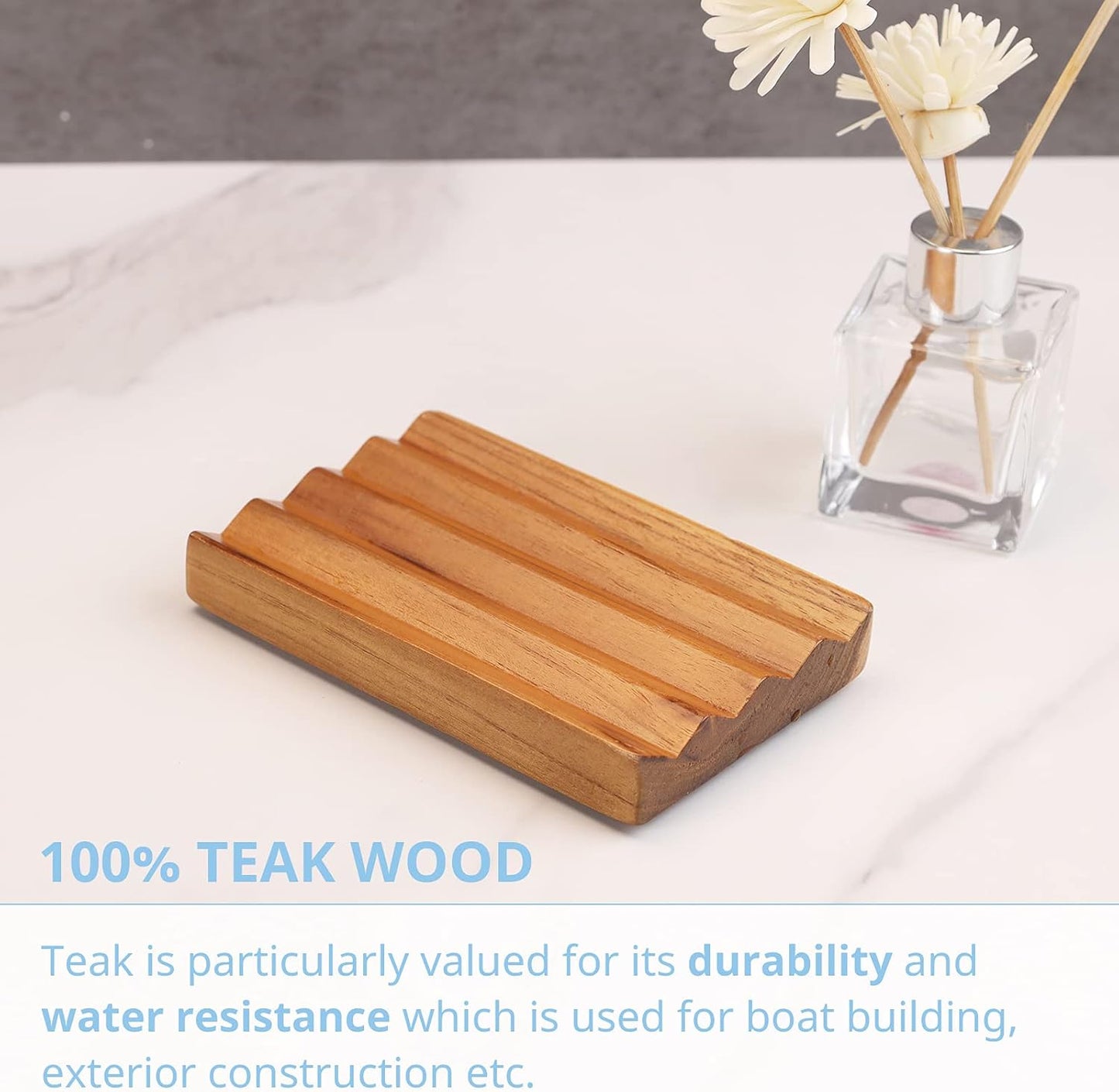 Teak Soap Dish for Shower Pack of 2 by HTB, Wood Decorative Bath Soap Holder Heightened Base Design to Keep Soap Dry in Kitchen, Bathroom, Sink, Bathtub, Wooden Soap Saver for Hand Face Shampoo Bar