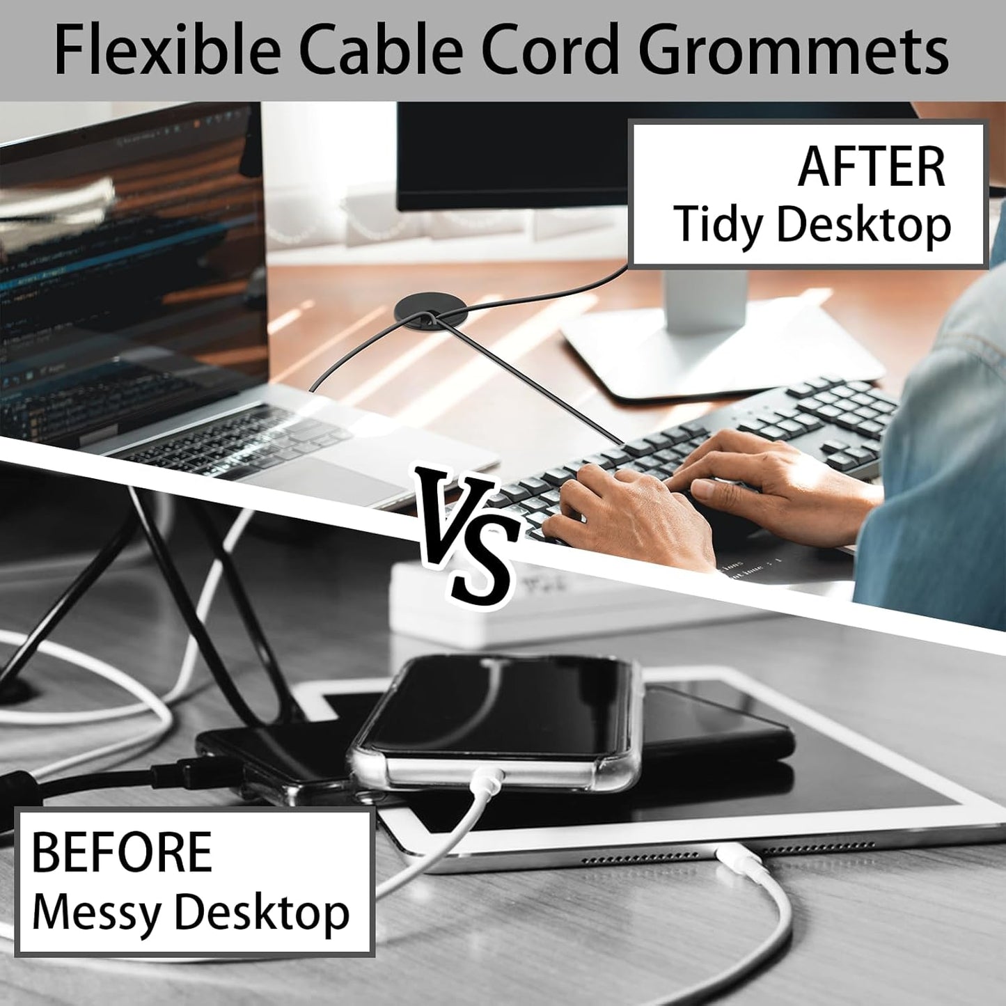 2 Inch(50mm) Desk Grommet, 13 Pieces Wire Grommet, Desk Hole Cover for Cables with Hole Saw,Plastic Cable Cord Wire Hole Cover for Desk, Table,Cabinet,Countertop and Other Furniture(Black)