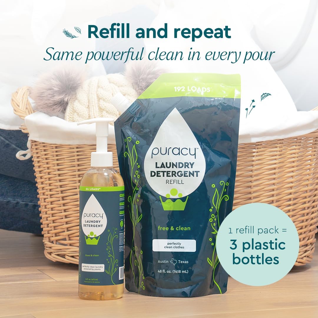 Puracy Laundry Detergent - Enzyme-Powered Liquid Laundry Detergent Concentrate, Natural Laundry Detergent Seen on TikTok, Non-Toxic (Free & Clear, 16 fl oz, 64 Loads)