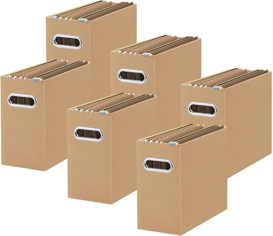 Oterri Cardboard File Organizer Box for Hanging File Folders Letter Size,File Box for Computer Desk,File Cabinet,Working Home,Office,Classroom (Brown, Letter Size - 6 Packs)
