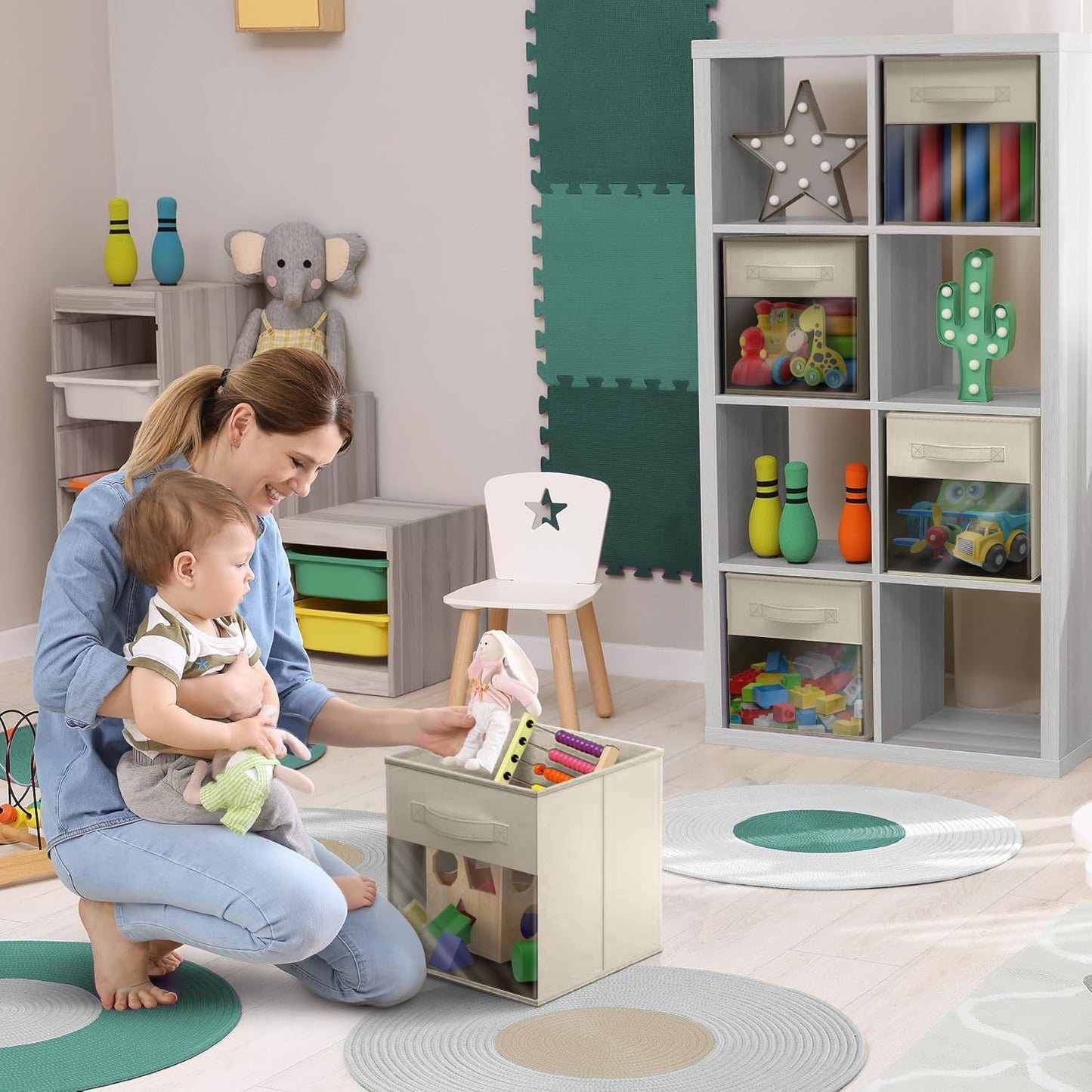 Sorbus 11 Inch Storage Bins with Clear Window - 6 Foldable Baskets for Organizing Clothes, Toys, Books - Sturdy Collapsible Fabric Storage Cubes with Handle - Storage Baskets for Shelves, Closets