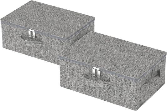 Blanket Bags with Lid, Foldable Underbed Storage Bins, Home Basket Container for Organizing Clothes, Shoes, Pillows, 14.9x10.2x5.9Inches, Grey, 2 Pack
