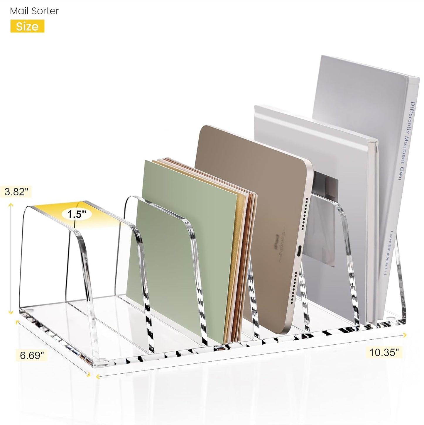 YUXUN Desk File Organizer,6-Section Acrylic Desk Organizer,Vertical File Sorter Holder Organization for Office School & Classroom (Clear - 1Pack)