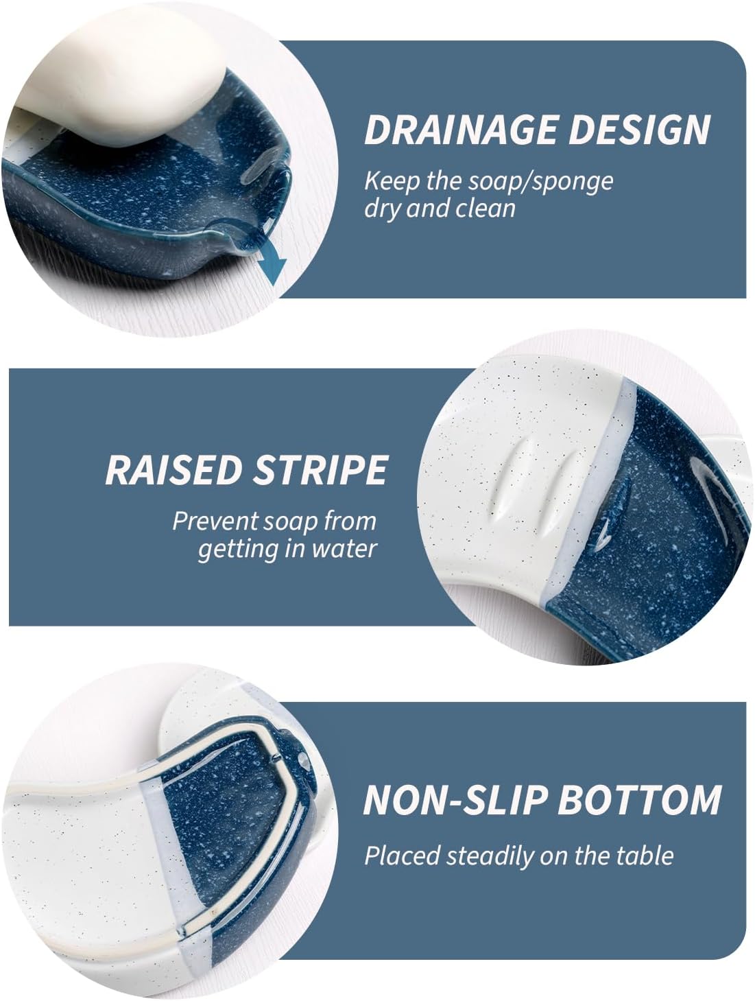 Ceramic Soap Dish – Blue & White Split-Glazed Porcelain Soap Holder with Drainage Grooves, Modern Sink or Bathroom Accessory, Stylish and Easy to Clean