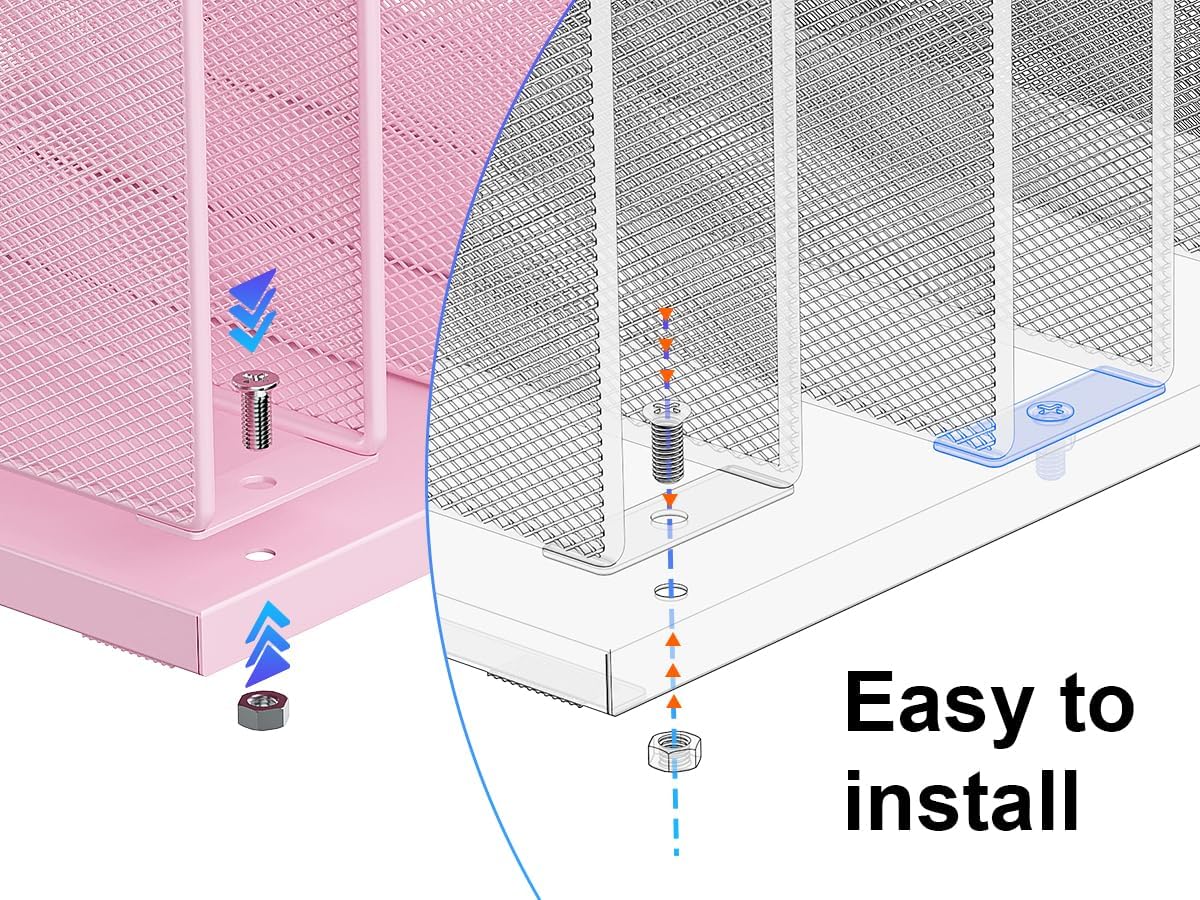 gianotter Desktop File Organizer, Desk Organizer with 5 Compartments, Paper Organizer for Desk, Workspace Organizers for Office Supplies (Pink)