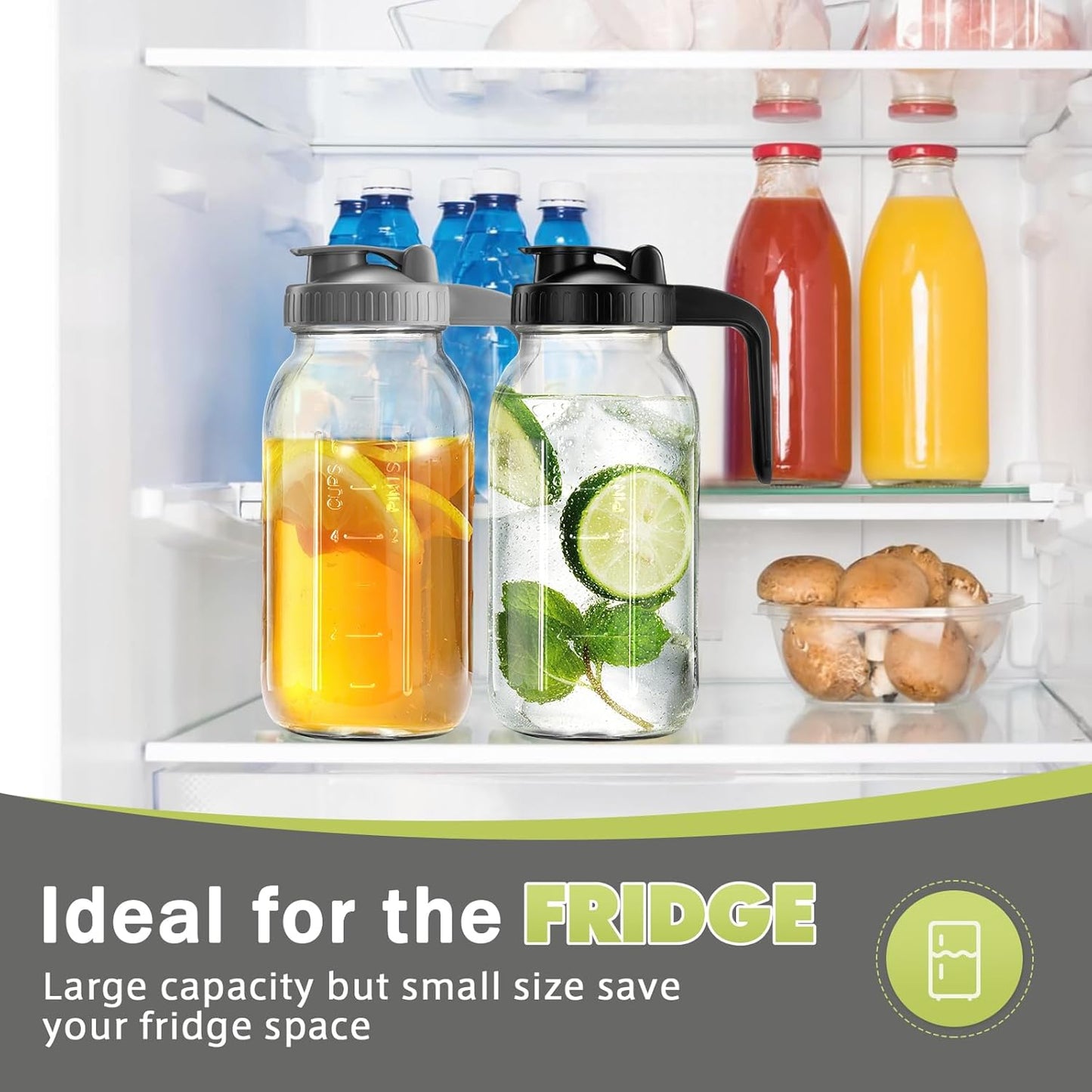 2 Pack Mason Jar with Pour Spout Lid V-shaped, 64 oz Sun Tea Jar Double Leak Proof, 2 Quart Drink Pitcher for Breastmilk, Sun Tea, Juice, Coffee Creamer, Iced Tea Pitcher…