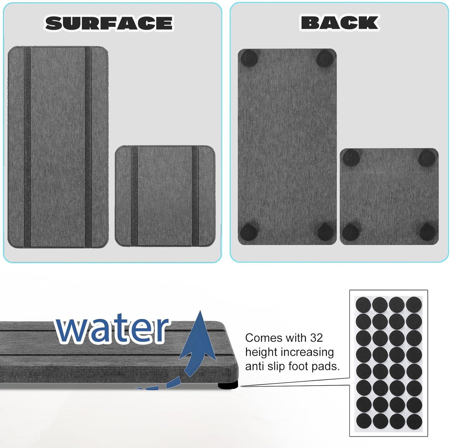 4PCS Stone Drying Trays for Bathroom Sink and Kitchen Counter, Water Absorbing Stone Tray with Diatomaceous Earth, Soap Dish and Coaster