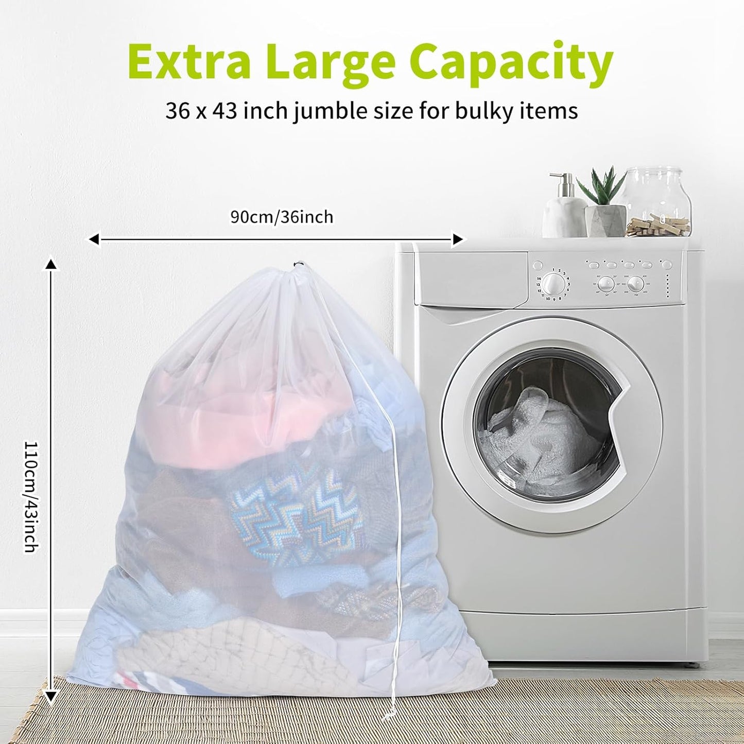 OTraki Ex-Large Mesh Laundry Bag 36x43 Inch Drawstring Laundry Wash Bags 2 Pack Dirty Clothes Net Laundry Bag Heavy Duty Travel Storage Organize Bag for Home Apartment Dorm Camp Hotel Beach, White
