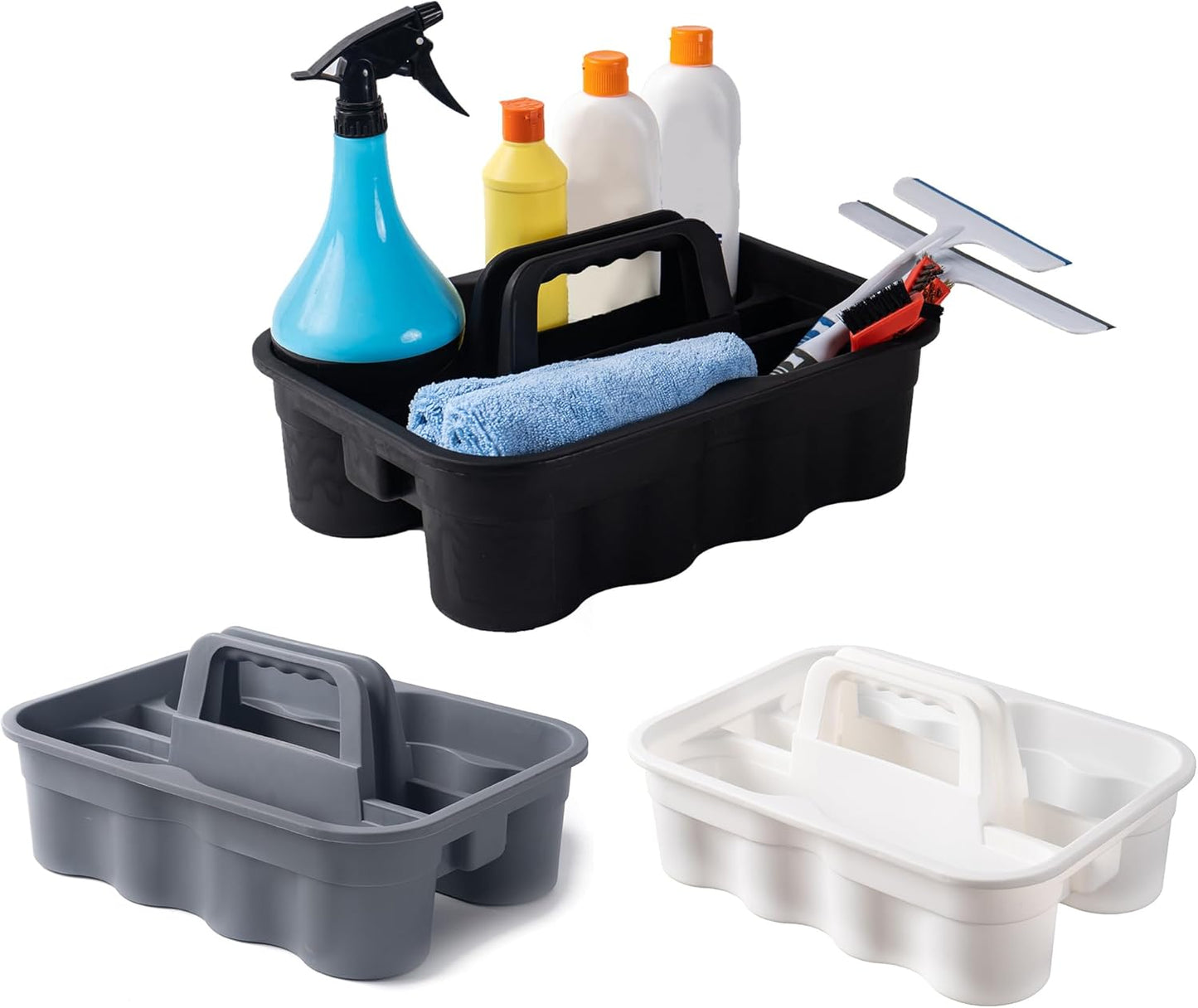 Matthew 3 Pack Large Plastic Tote Tool & Deluxe Supply Cleaning Caddy w/Handle Portable Shower Basket Storage Caddy for Cleaning,Take-Out Drink,Bathrooms - Black&Gray&White
