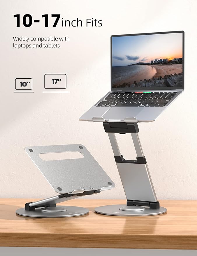 Nulaxy Telescopic 360 Rotating Laptop Stand for Desk Adjustable Height Swivel Pull Out Design Ergonomic Laptop Riser Fits All 10-17" Laptops Computer MacBook, Silver