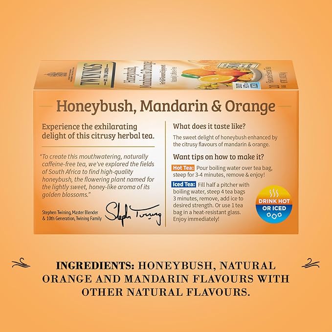 Twinings of London Honeybush, Mandarin, and Orange Herbal Tea Bags, 20 Count