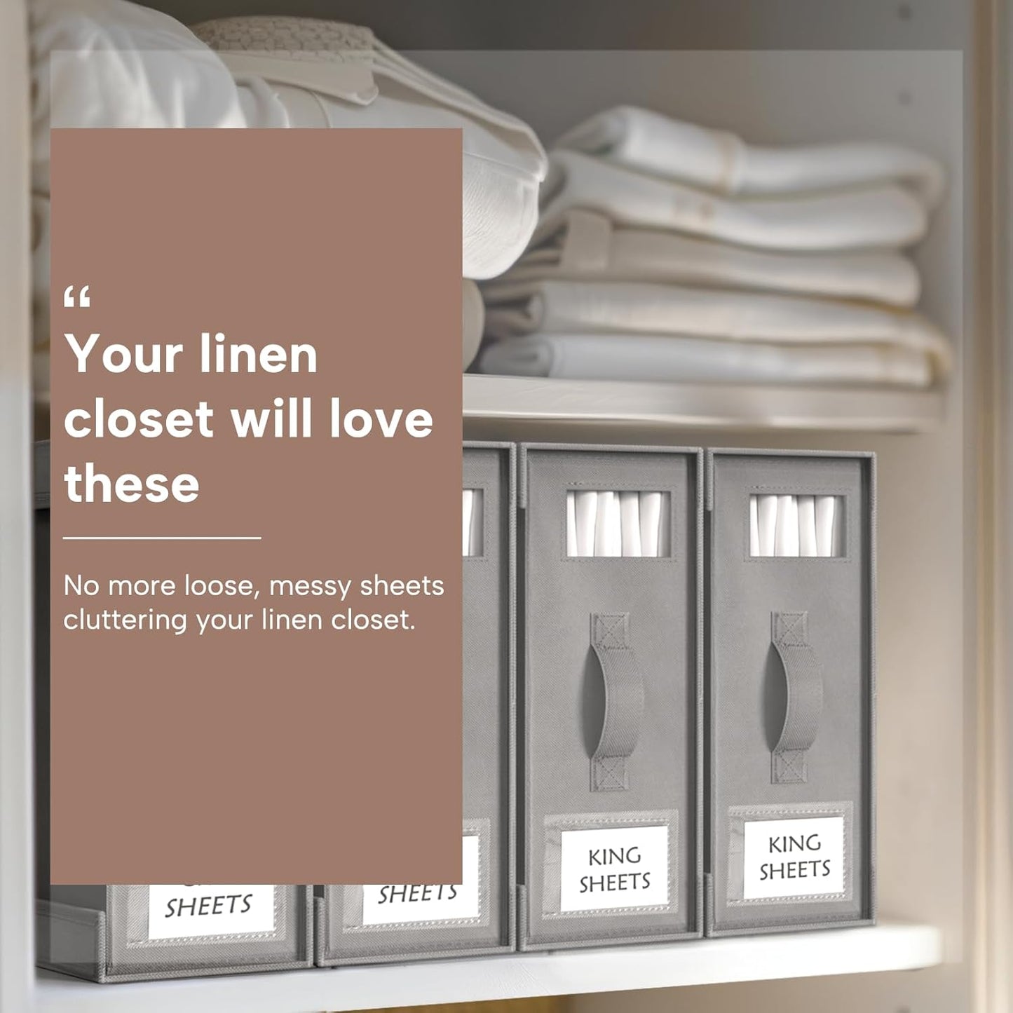 Criusia Bed Sheet Organizers and Storage, 6 Pack Foldable Linen Closet Organizer Box – Bedding Holder for Sheet Set (King/Queen Sizes), Duvet Covers, Blankets (Grey)