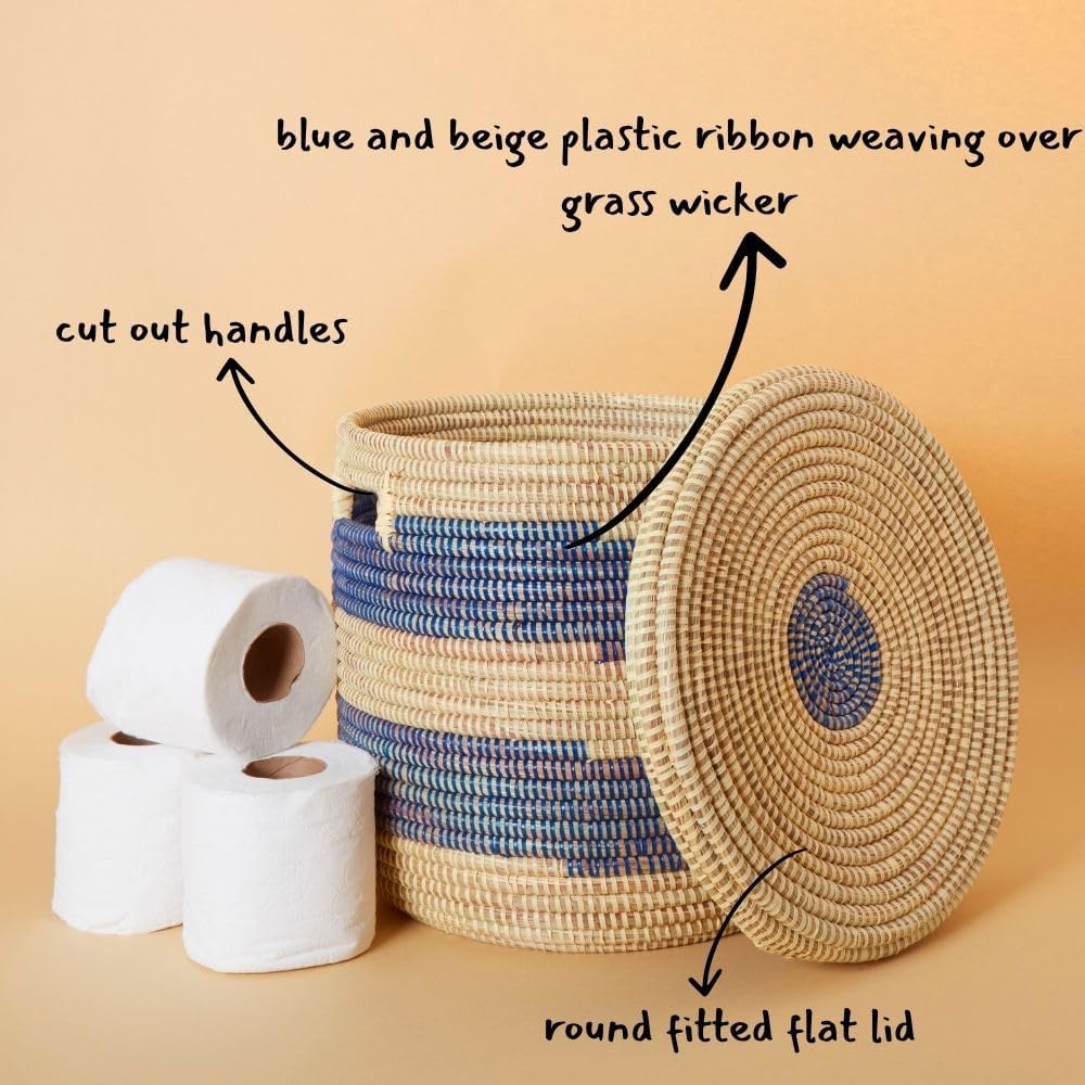 Shelf Basket, Organizing, Home Decor, Wicker Basket, Small Storage for Towels, Toilet Paper, and Toiletries, Woven, 12" wide, Blue