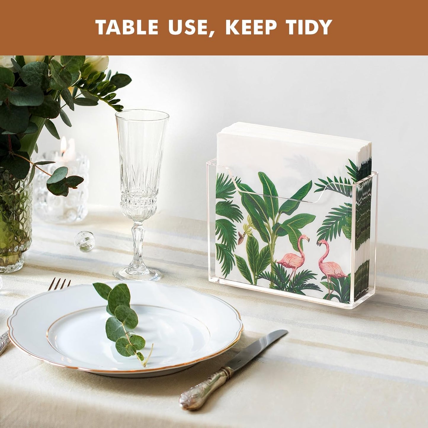 Acrylic Napkin Holder for Table, Clear Plastic Vertical Napkins Holders, Modern Square Paper Napkin Holders for Kitchen, Dinner Table Guest Napkin Holder for Home, Hotel, Restaurant, Bar