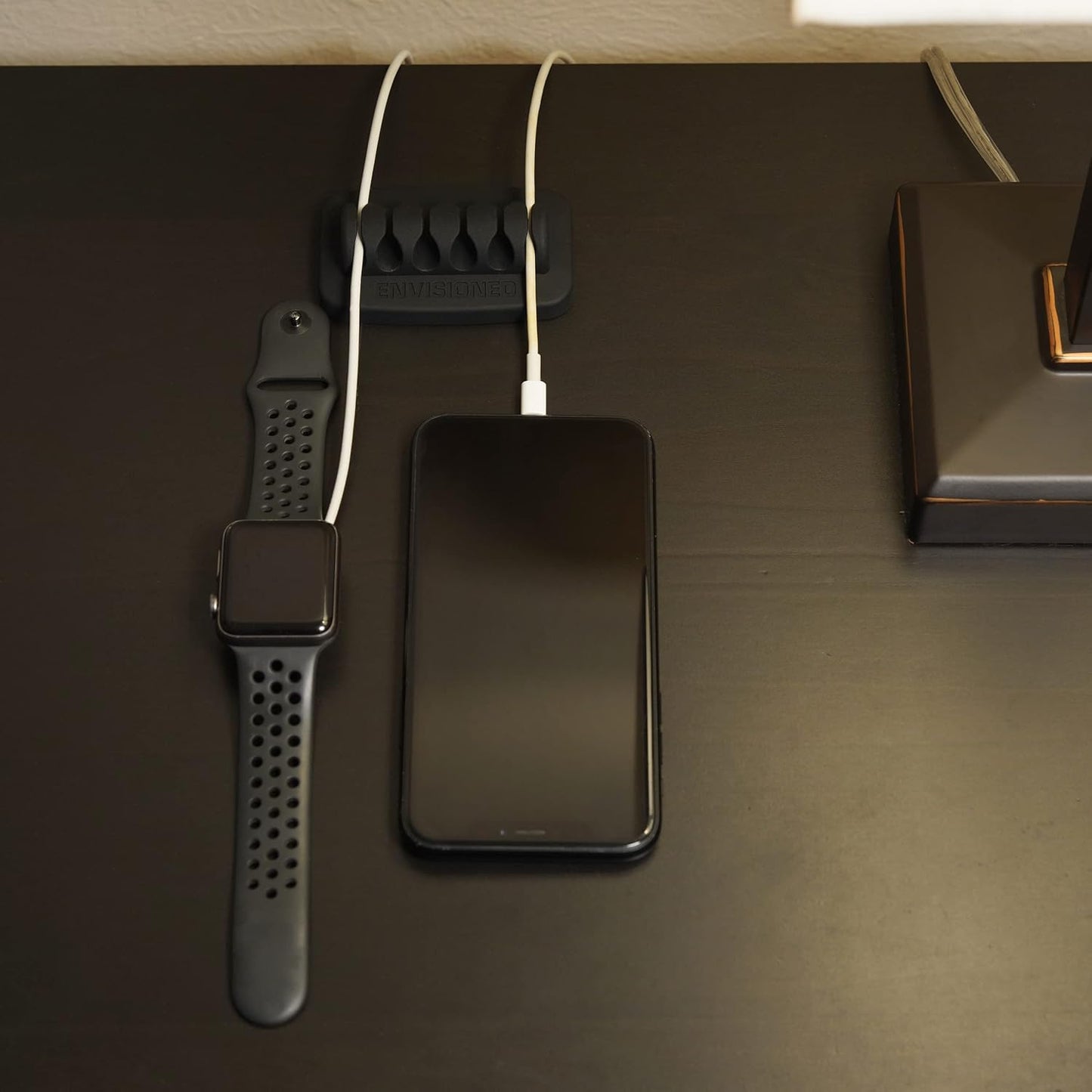 Desktop Cable Organizer, Weighted, Eco-Friendly Silicone, No Bad Smell, Bundled with 4 Reusable Cable Ties (Black)