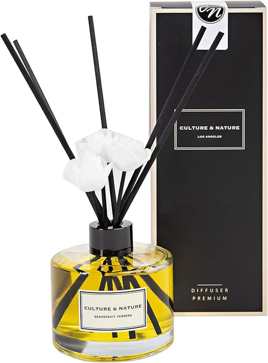 CULTURE & NATURE Reed Diffuser Set 6.7oz (200ml) Grapefruit Verbena Scented Diffuser with Sticks Home Fragrance Reed Diffuser for Bathroom Shelf Decor