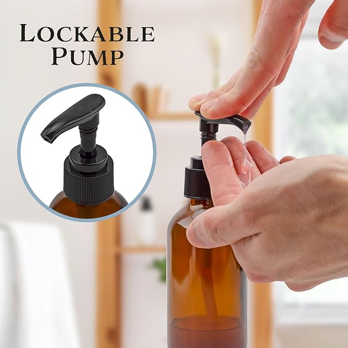 Cornucopia Brands 4oz Amber Glass Pump Bottles (Pack of 4) Great for Lotions, Liquid Soap, Aromatherapy and More