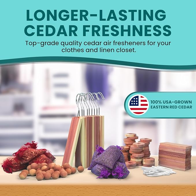 Cedar Blocks for Clothes Storage, Closets and Drawers - All Natural Moth Balls Alternative for Clothes Storage - Moth Repellant and Keep Clothes Smelling Fresh - 12 Pack