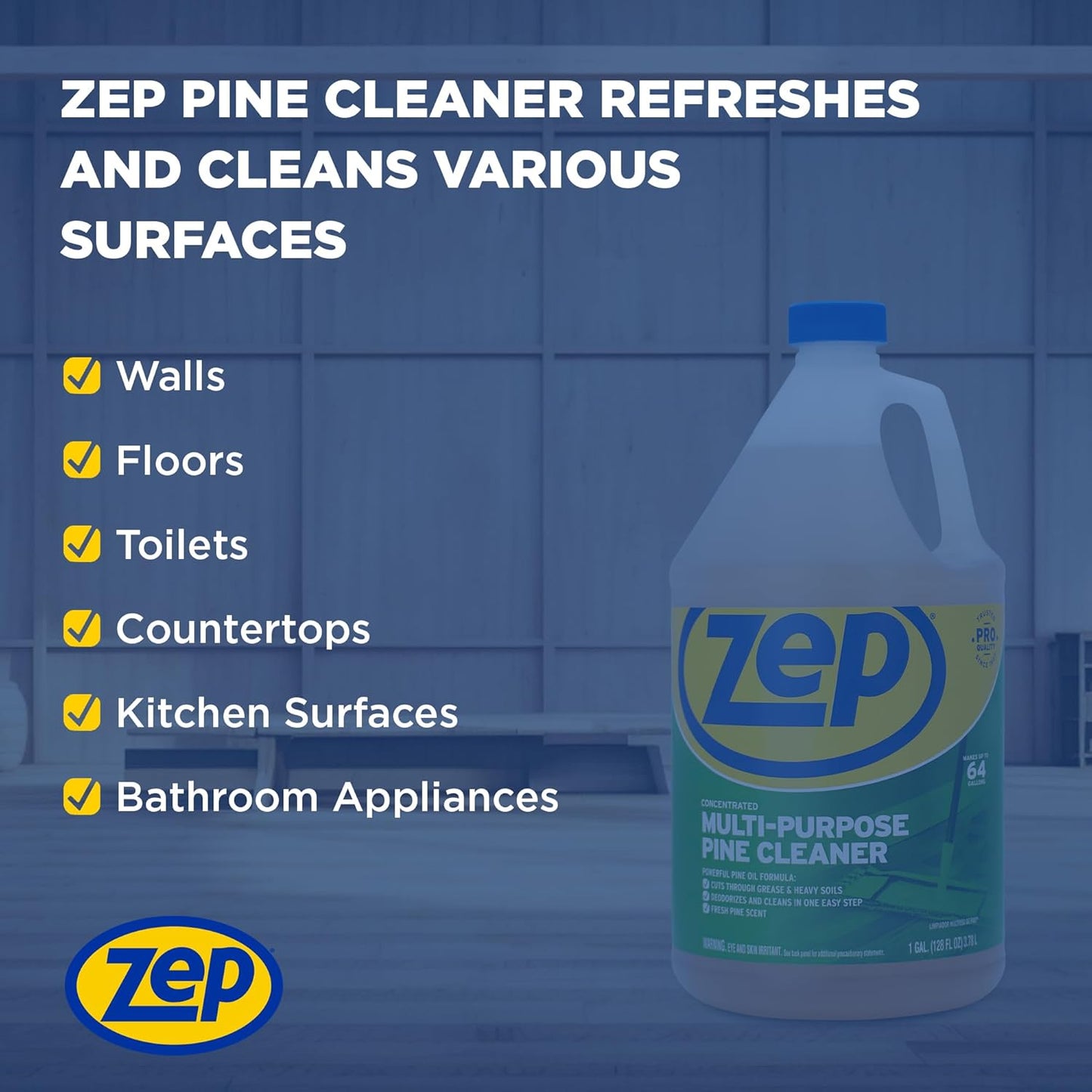 Zep Concentrated Multi-Purpose Pine Cleaner - 128 oz (Pack of 2) ZUMPP128 - Multi-Purpose Cleaner for Professional, Commercial and Household Use, From the Bathroom to Kitchens and Dining Rooms
