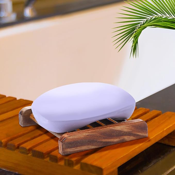 Amyhill 100 Pcs Bamboo Wood Soap Dish Bulk Bathroom Wooden Soap Holder Savers Self Draining Dishes Handcraft Tray, 3.3 x 3.3 x 0.67 Inch (Charcoal Color)