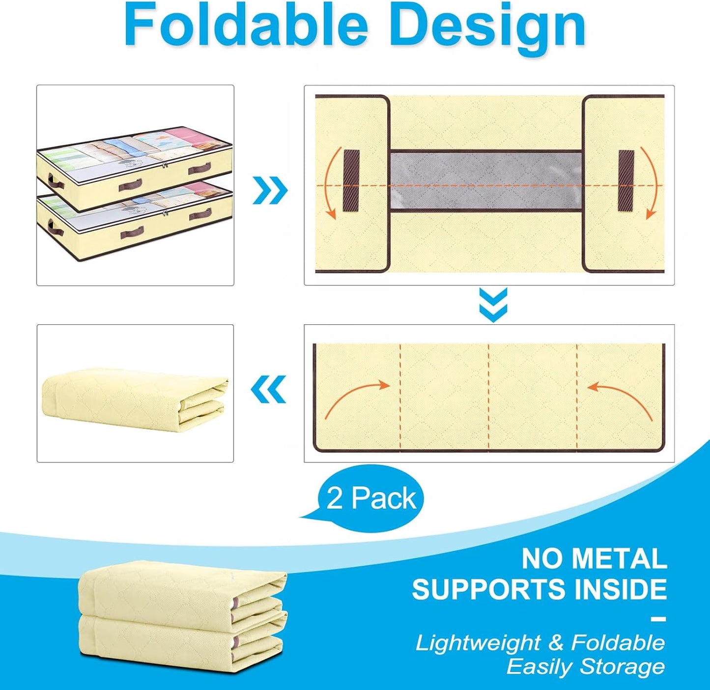 Budding Joy 6 Pack 90L Under bed Storage Containers Organizer Large Capacity Underbed Clothes Storage Bins Organization and Storage Bedroom Foldable Storage Bags with Clear Window Beige