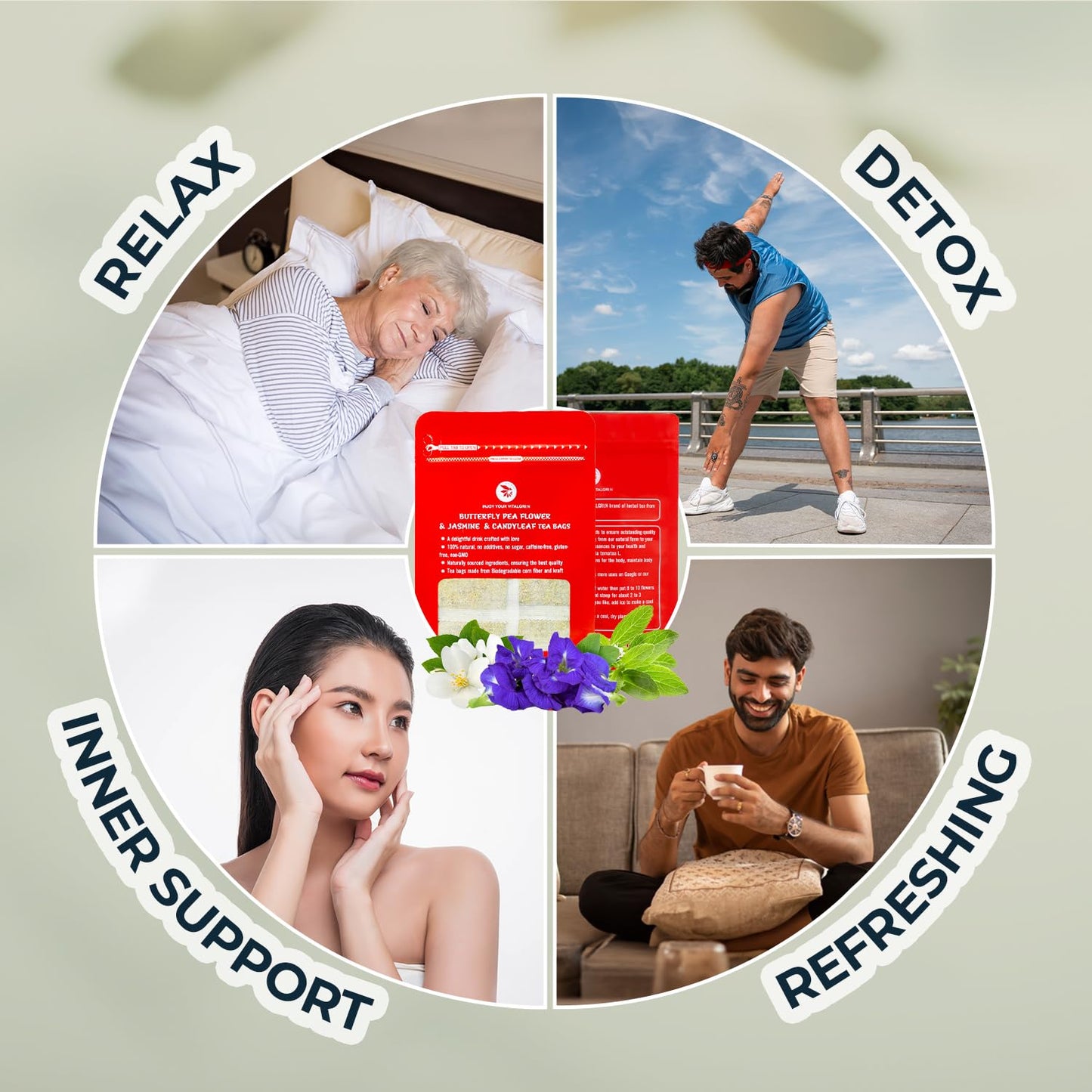 Butterfly Pea Flower Tea with Jasmine & Stevia - 55 Count (+5 Tea Bags) - 4.44 oz, Bamboo Tong, No Sugar Added & No Additives, Re-Steep Natural Herbal Tea Blend for Skin,Support