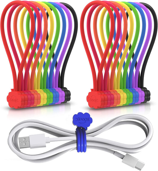 SOOOEC Magnetic Cord Ties, 16 Pack 7.2" Snap on Magnetic Cable Ties Cute Cloud Dialogue Design, Strong Magnetic Silicone Twist Ties for Bundling and Organizing, Assorted Colors.