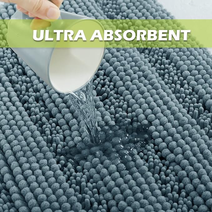 KGORGE Bath Mat for Bathroom - Super Soft Shower Rug Washable Absorbent Non-Slip Quick Drying Chenile Bathtub Floor Carpet, Arctic Blue, 70" x 24", 1 Piece