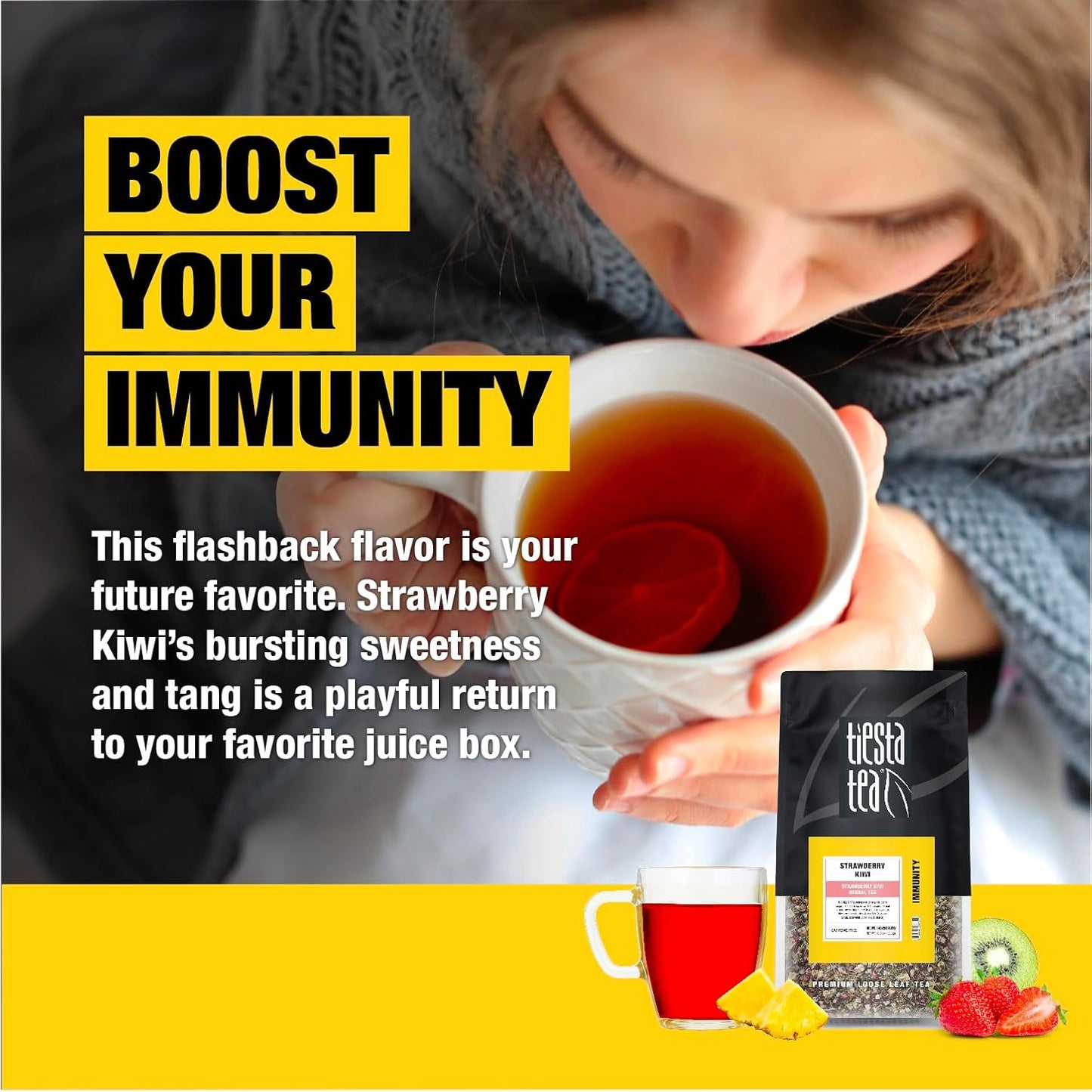 Tiesta Tea - Strawberry Kiwi Herbal Tea, Loose Leaf, Strawberry Hibiscus Kiwi Fruit Tea, Premium Caffeine-Free Herbal Blend, Make Hot or Iced & Up to 200 Cups, 16 oz Resealable Bulk Pouch