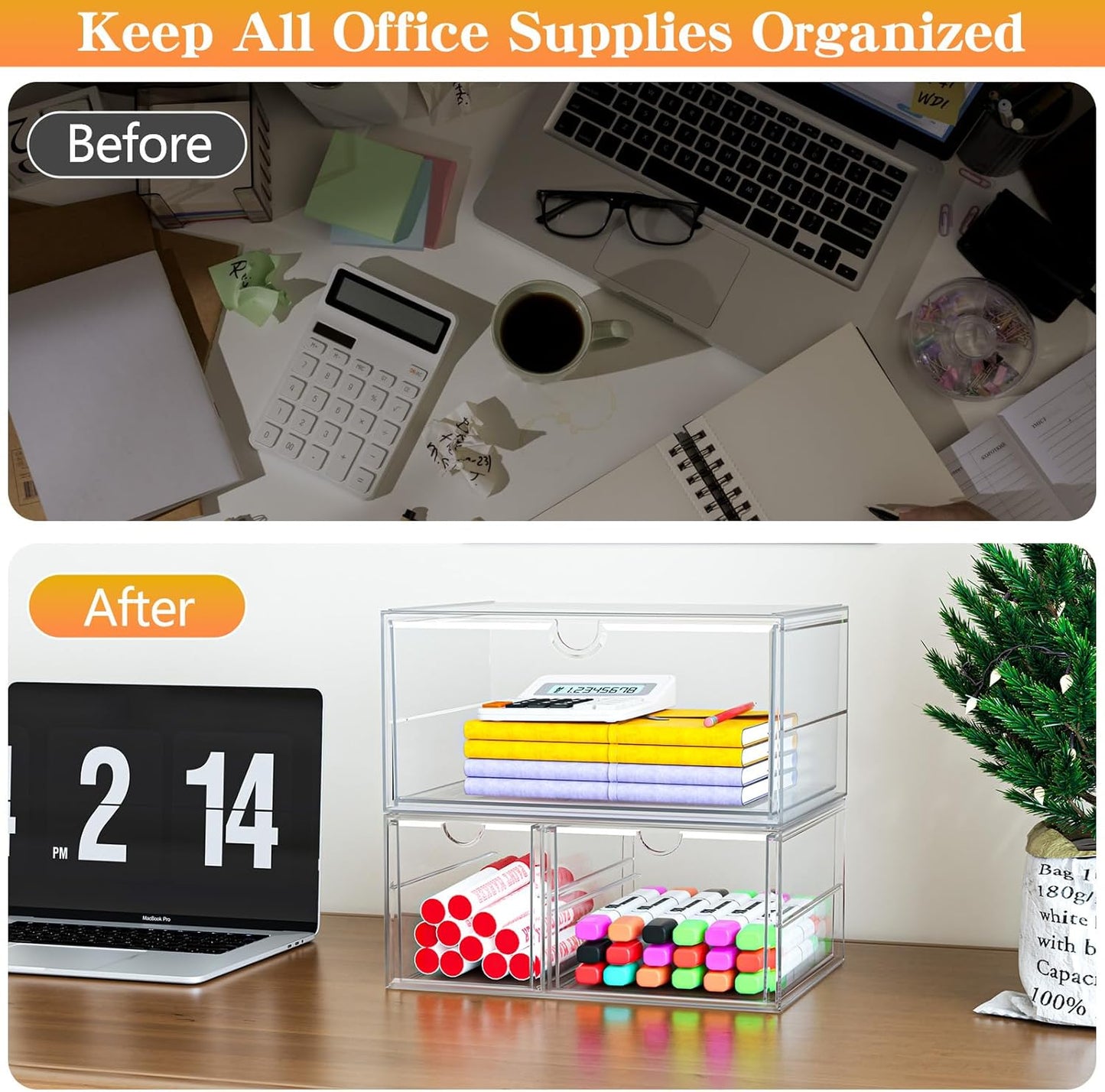 Makeup Organizer with 3 Drawers, Acrylic Organizer, Desk Organizers and Accessories, Dustproof Storage Drawers for Office Art Craft Supplies