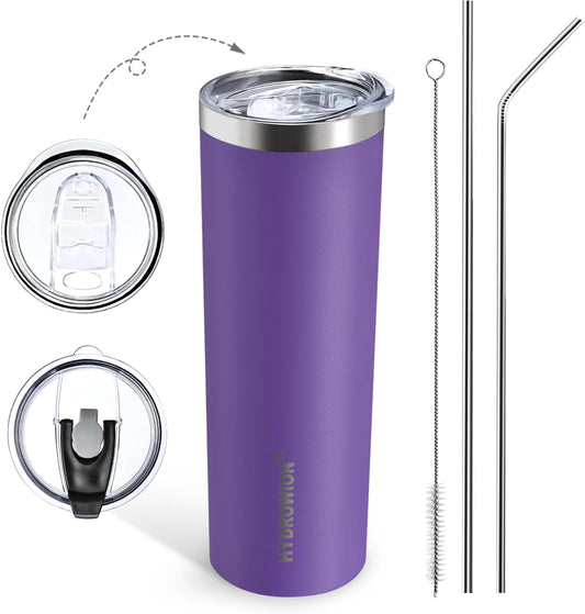 HYDROWION Triple-Insulated Tumblers - Stainless Steel with Lid and Straw, 20 oz Water Bottle, Stainless Steel Cups, Coffee Travel Mug for Home & Office Violet